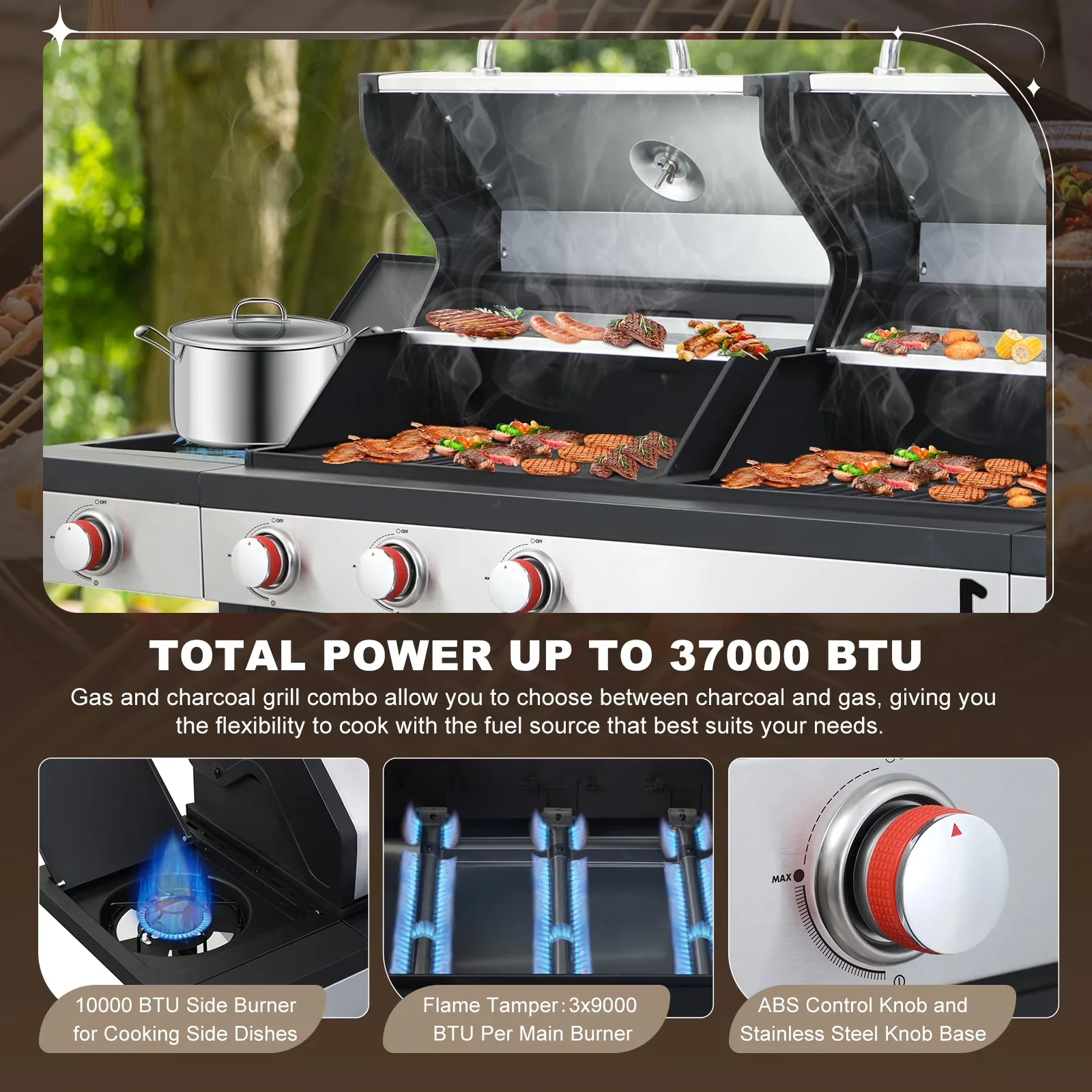 Modern Combo Grill with 37230 BTU, Rust Resistant, Warming Rack - Metal, Stainless Steel Model 3C9446