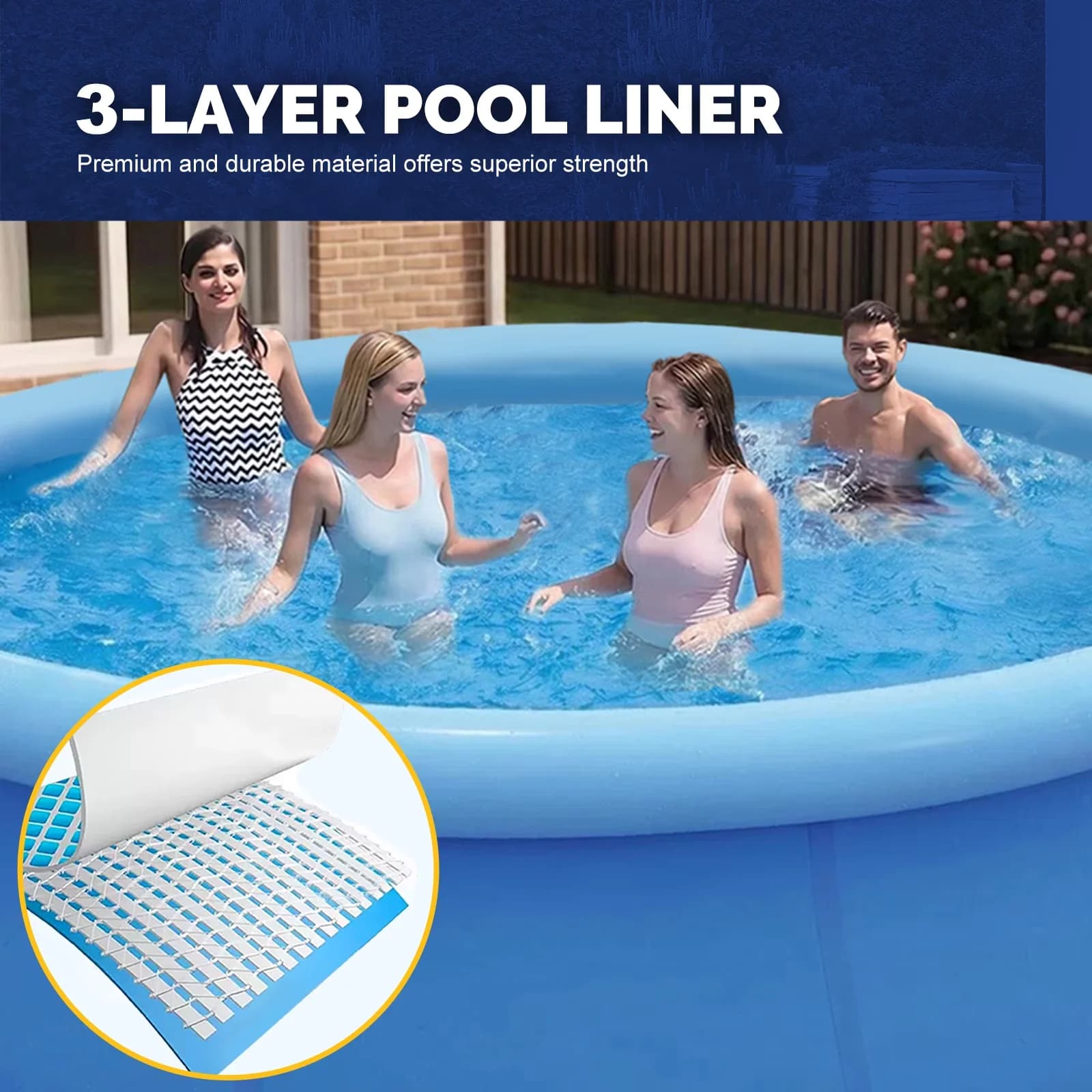 Compact Inflatable Pool with Water capaciry(80%): 1931GAL, 14 ft x 33 in Above Ground Pools, Top Ring Easy-Set Round - Blue Model 6A3EAE