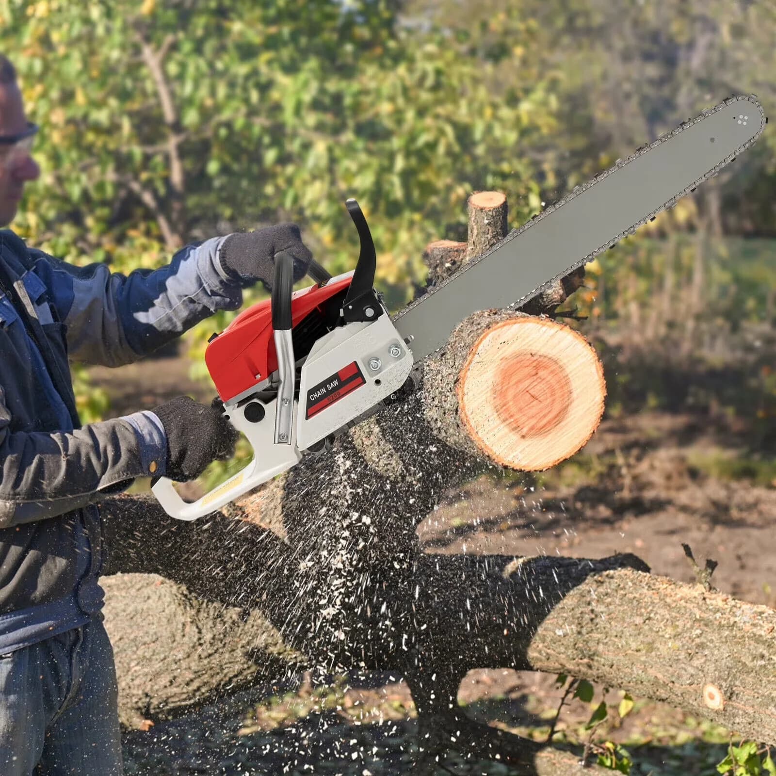 Chainsaw Essential with Chain Brake, Install the chain., Install the guide bar. - Red Model 003433