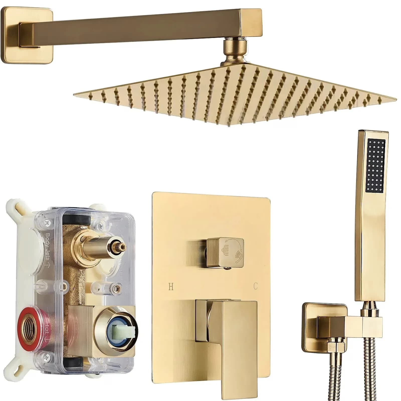 Sleek Shower Head with Adjustable, Pressure Balance - Stainless Steel Gold Model 6F49E7
