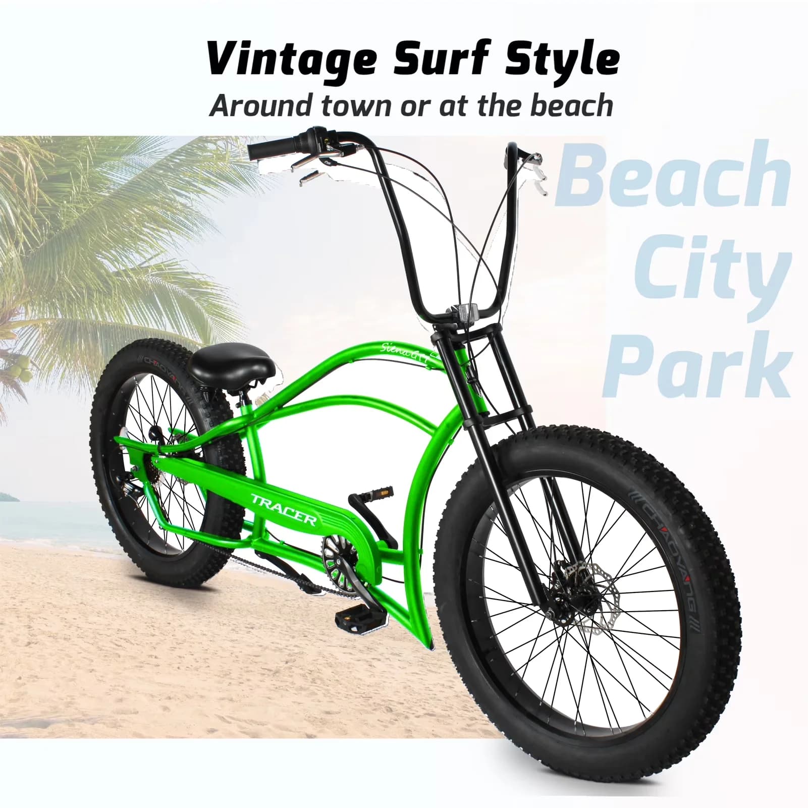 Stylish Cruiser Bike with Adjustable Seat Height, Adjustable Speed - Green Model 3A29E7