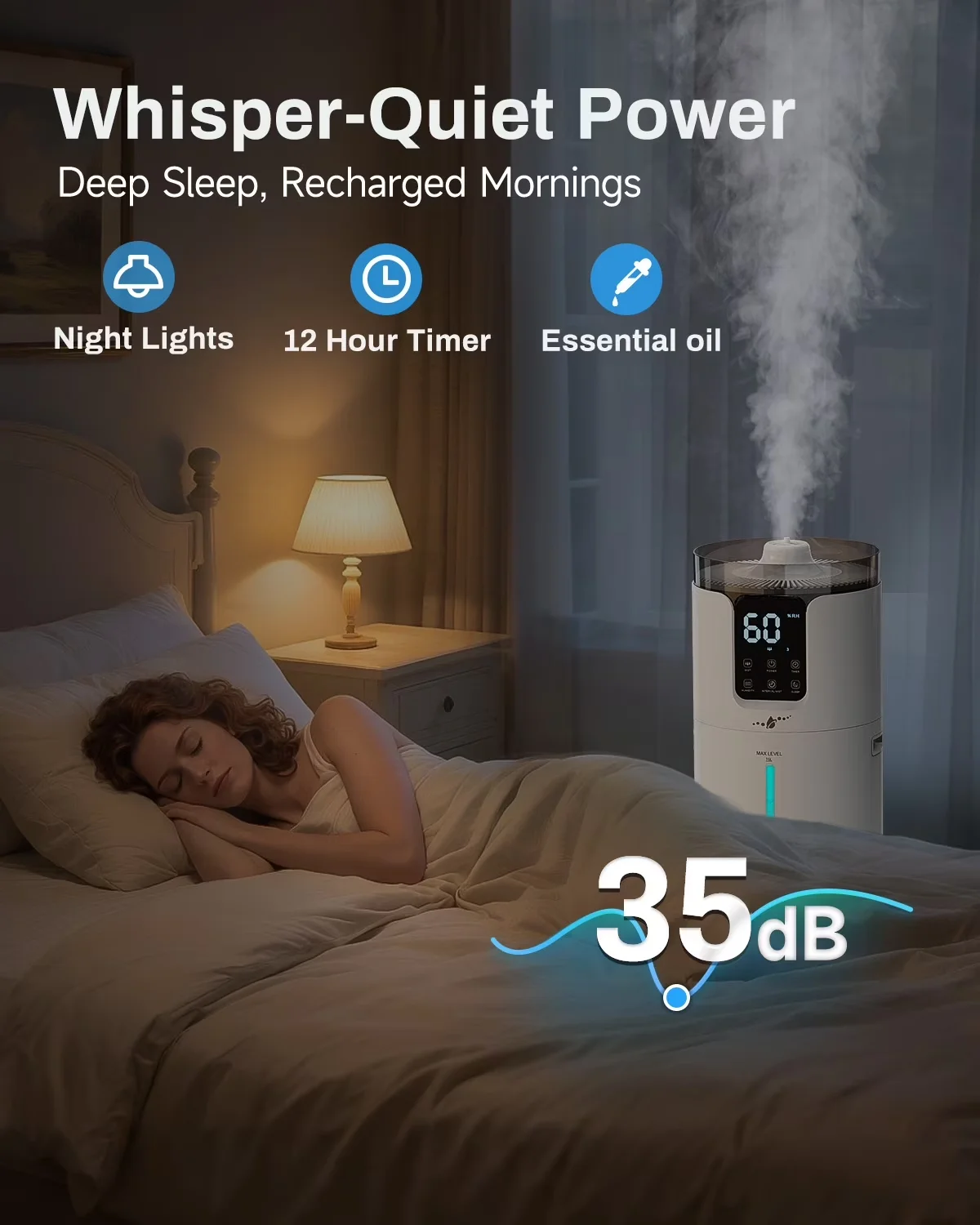 Humidifier Innovative with Automatic Shut-Off, Timer, Humidifiers With Essential Oils Tray - White Model 2885B6