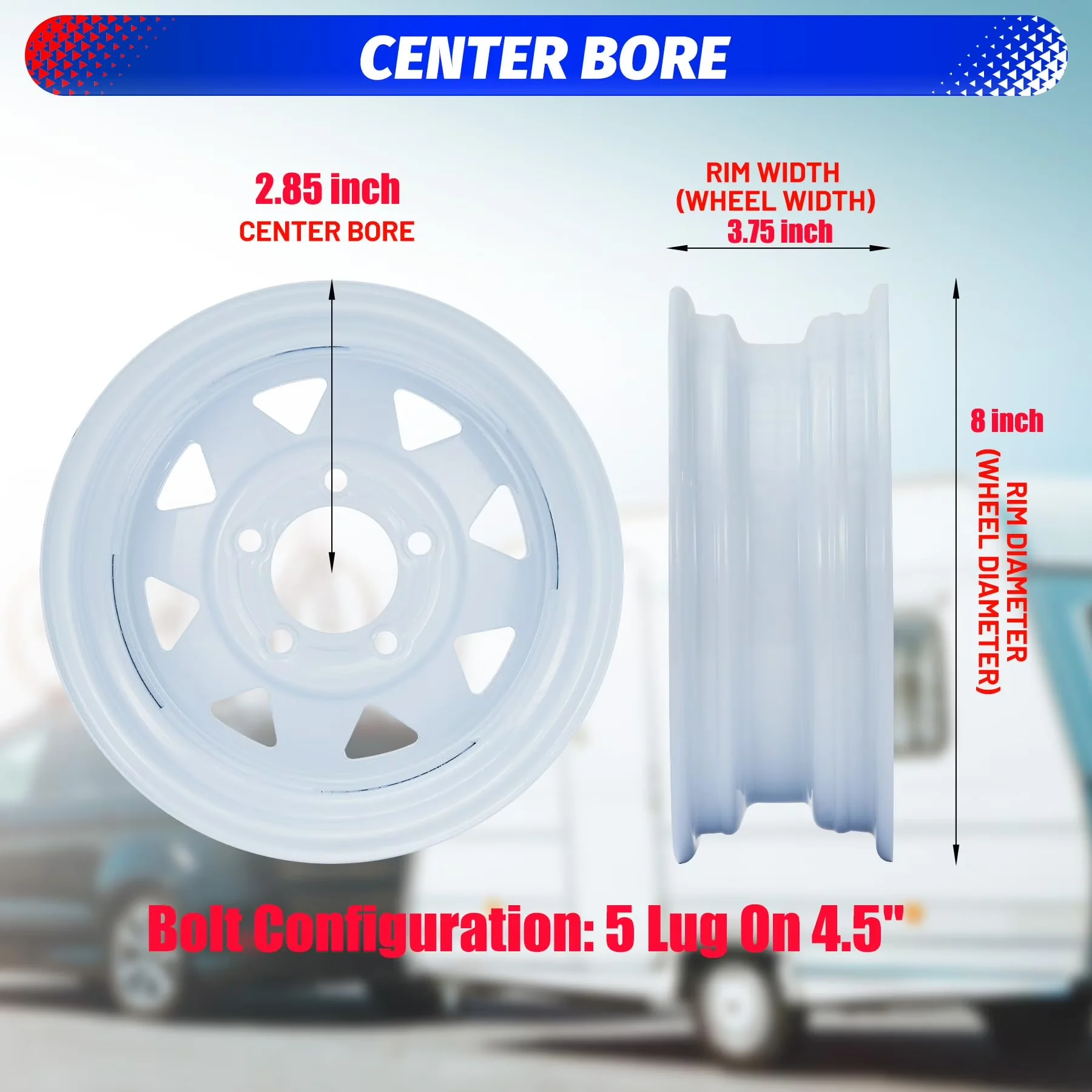 Reliable Golf Cart Tire with Dot Approved, 8'' Rims, 5 Lug on 4.5'' - 80-8 Model 69477D