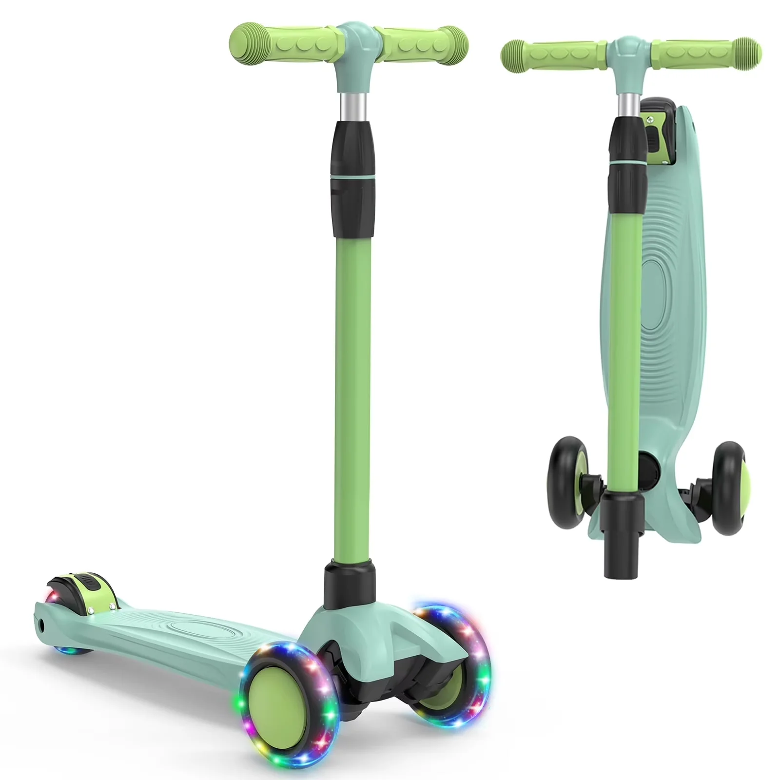 Essential Scooter with LED, Material: Aluminum Metal, PP, Lean-to-Steer & Widen Anti-Slip Deck - Green Aluminum Metal,Pp Model 35E323