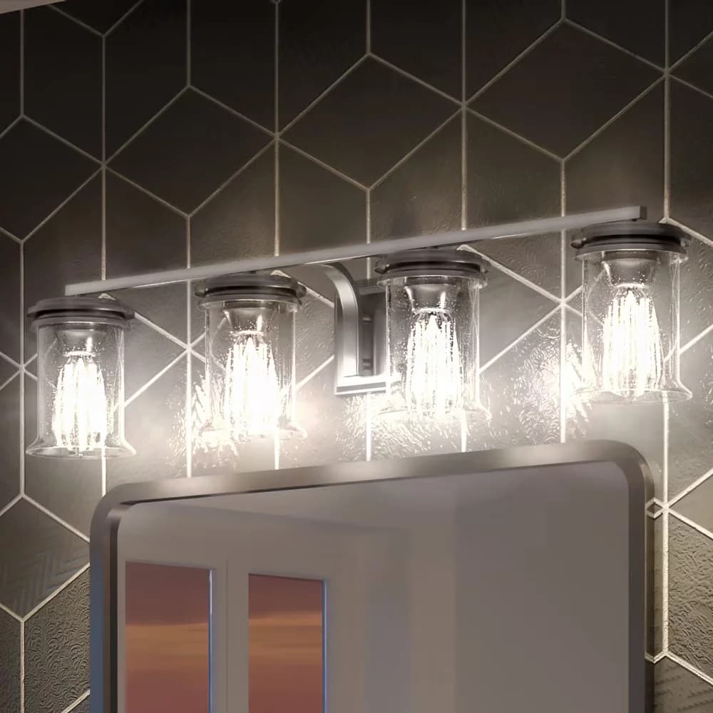 Professional Bathroom Renovation with Incandescent, Dimmable, English Country Style Elements - Silver Steel Model 4905BC