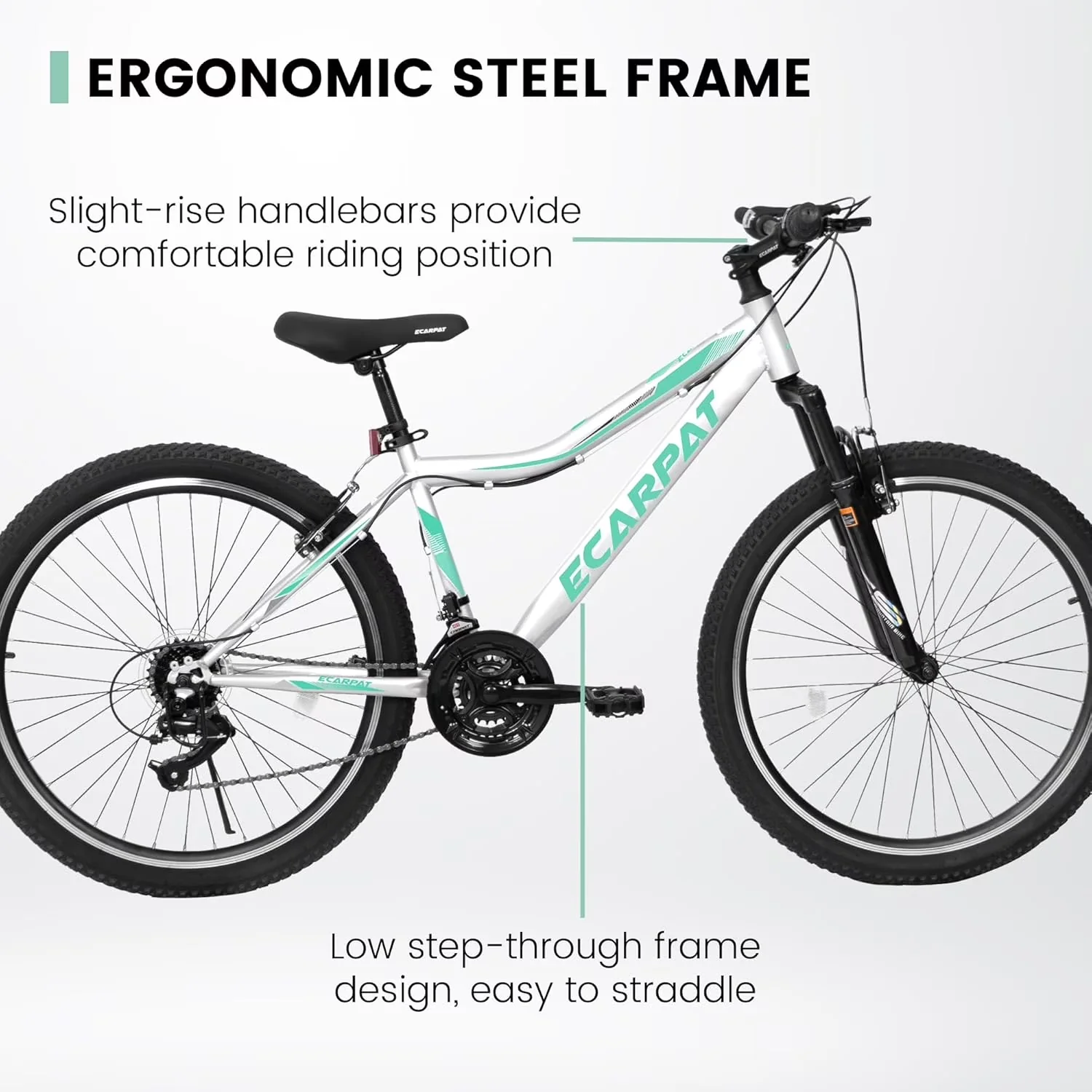 Stylish Mountain Bike with Lightweight, Womens 26 inch, Carbon Steel Frame - Model E004DA
