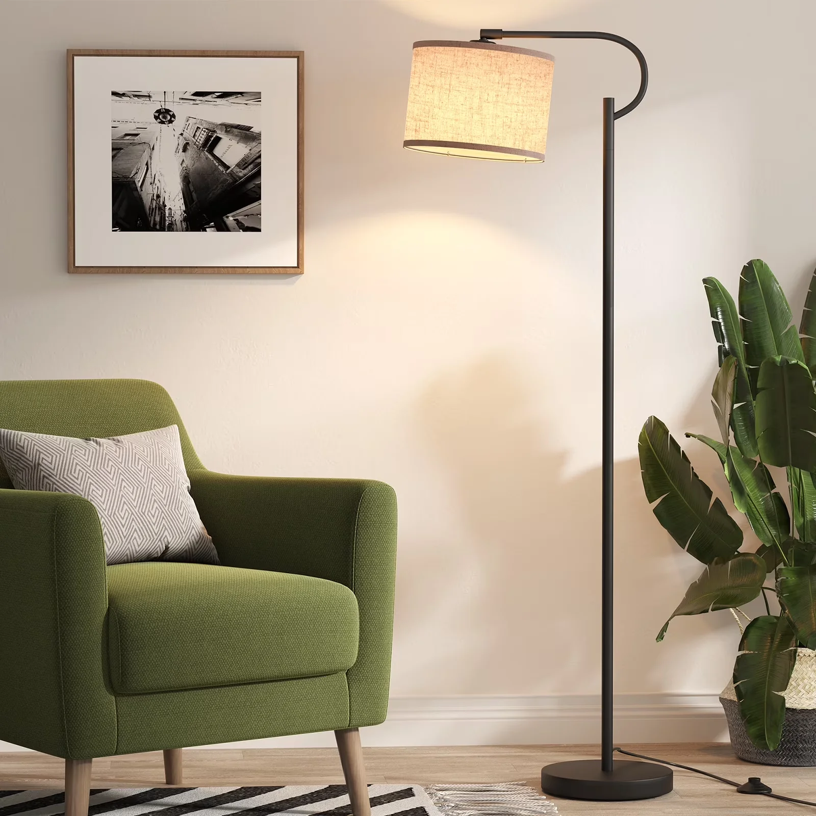 Sleek Lamp with LED, Arc, Modern - Metal Black for Living Room Floor - for Daily Use Model B83233