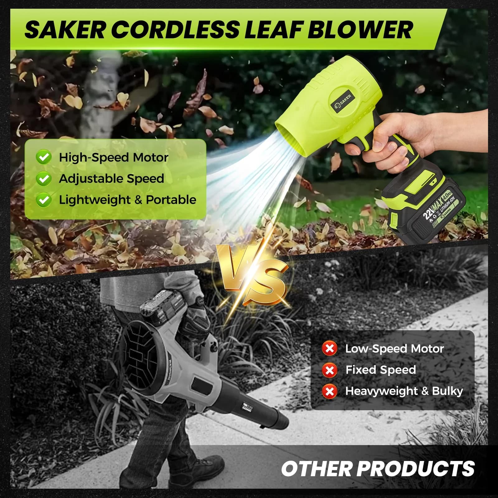 Compact Leaf Blower with Battery, Portable Handheld, Electric Cordless - Model D154A3