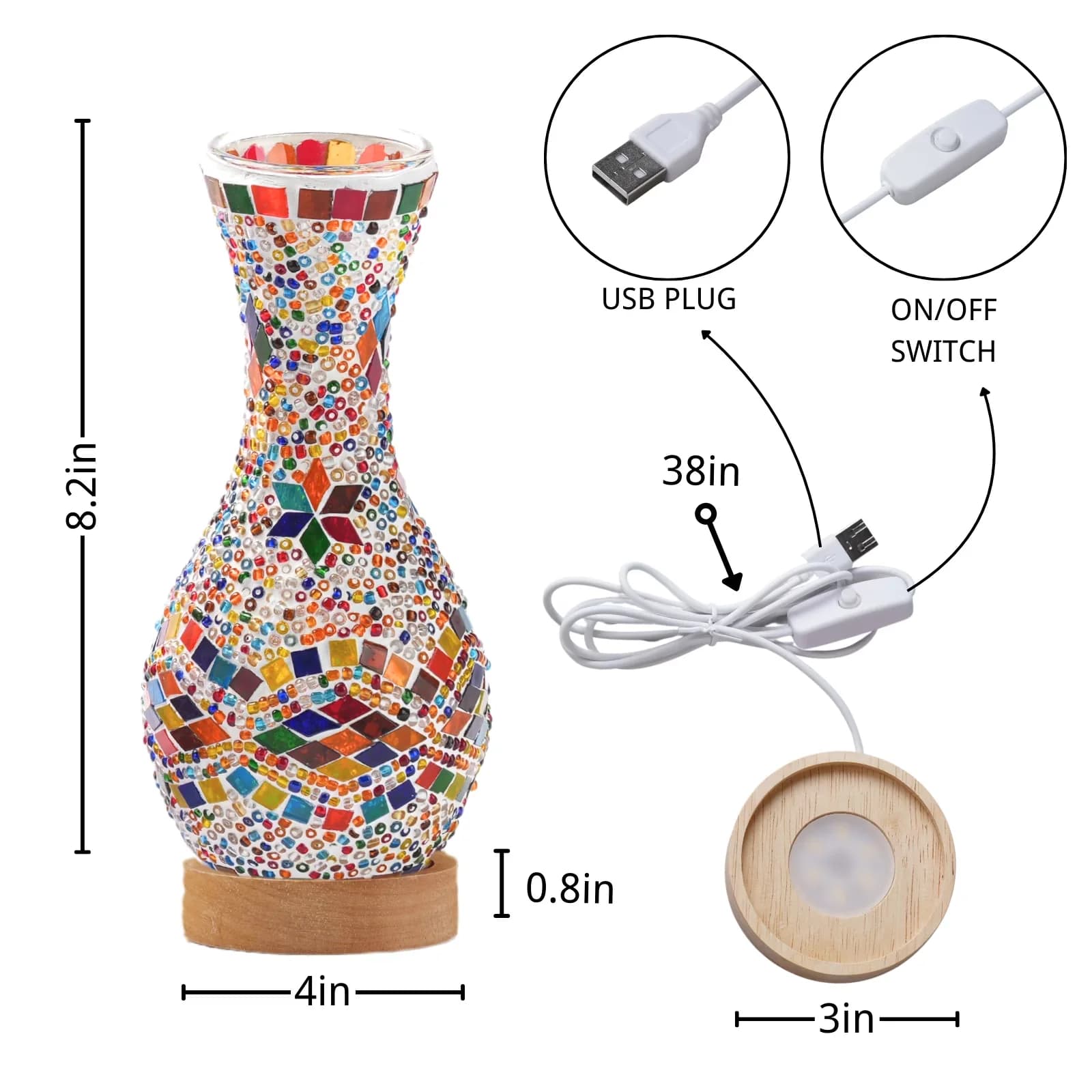 Professional Table Lamp with Usb Port, Art Deco, USB Power - Multicolor Glass for Living Room, Bedroom Model E8DBDA
