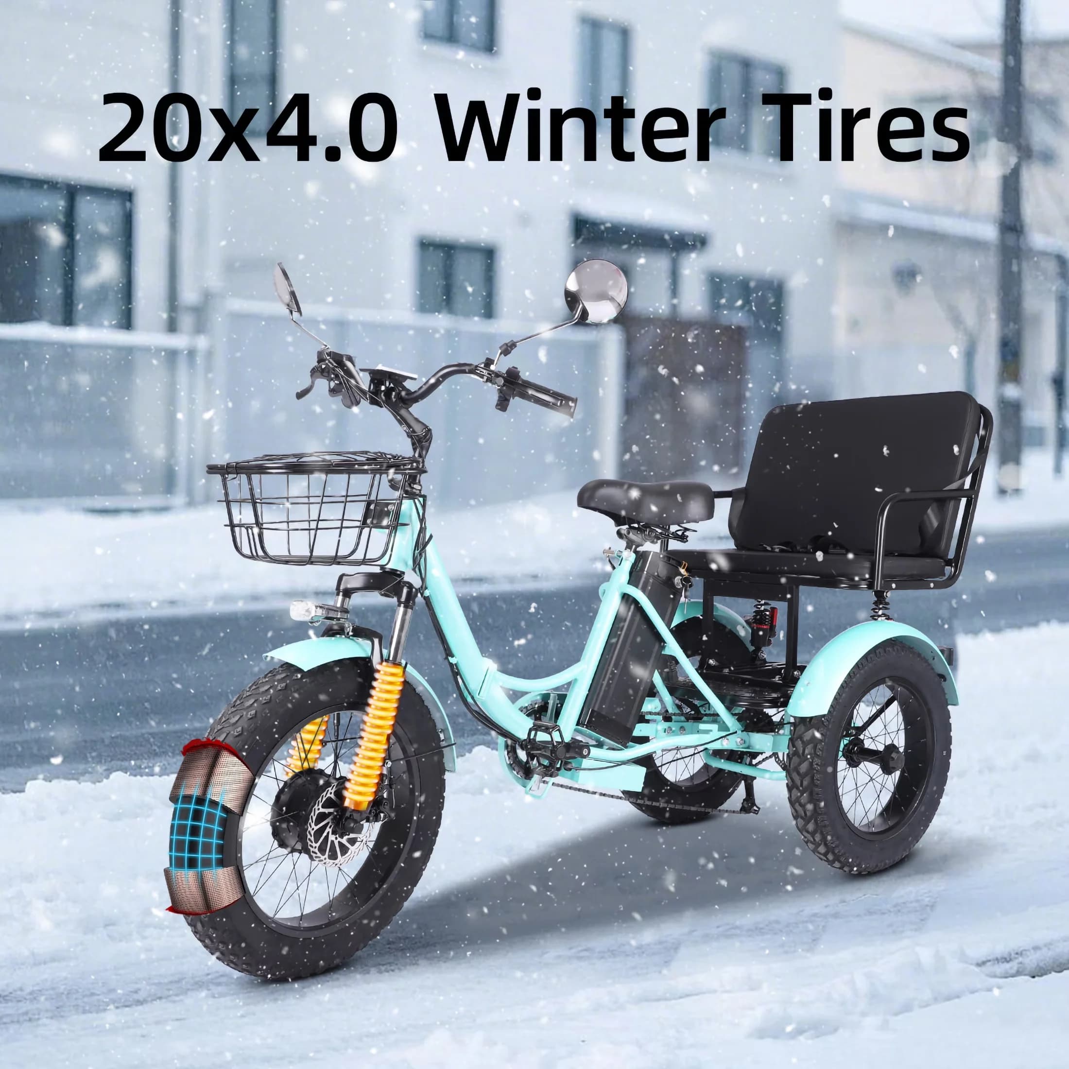 Durable Electric Bike with Battery, LED, Adult Tricycle - Blue 500W - Compact and Portable Model 8FAC73