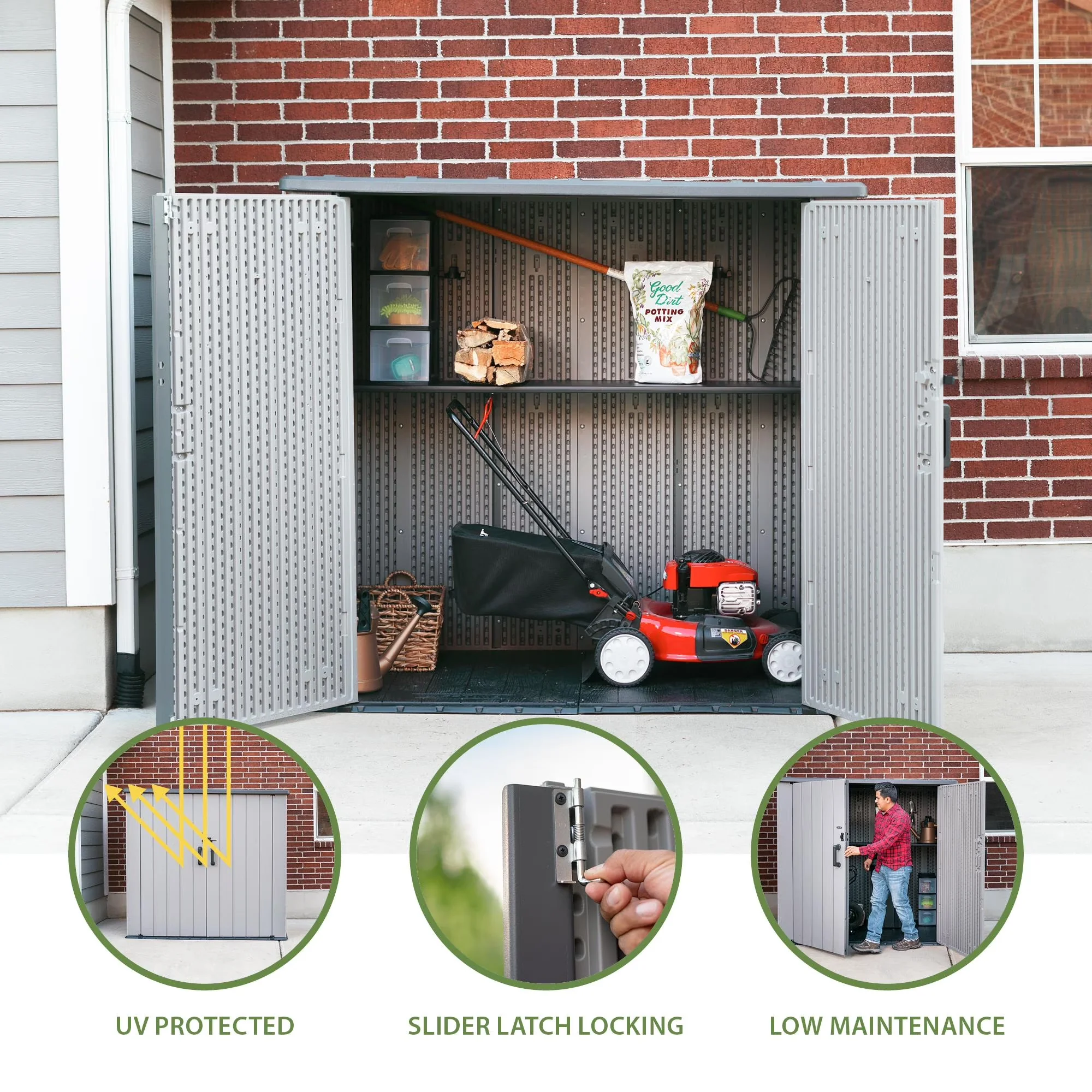 Shed Essential with Uv Resistant, Weather-Resistant - High-Density Polyethylene, Powder-Coated Steel Gray Model CFAF88