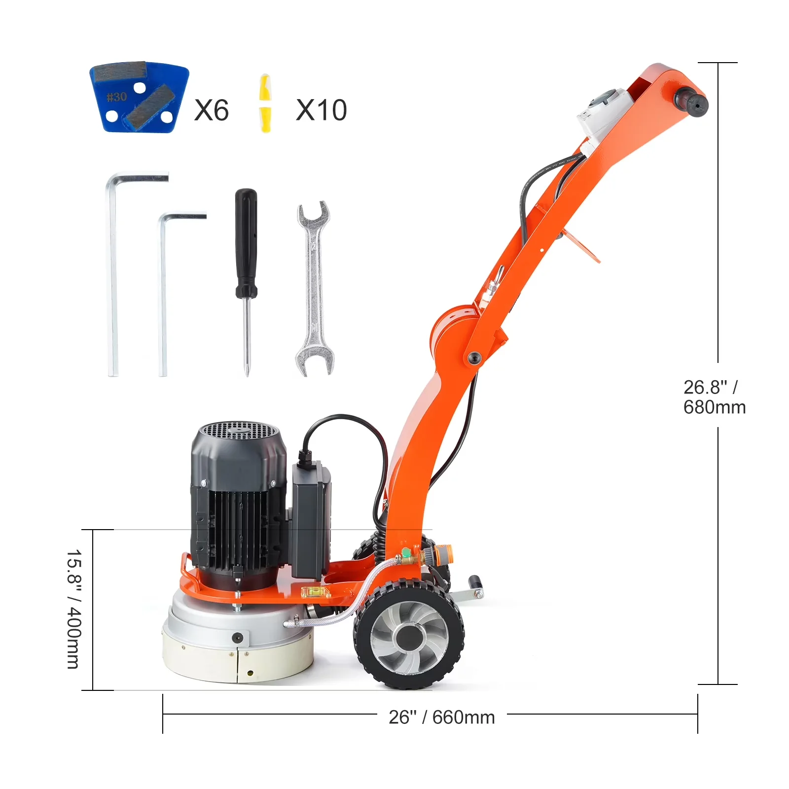 Sleek Woodworking with 1300W, Electric Floor Grinder, 10" Model - Orange Model 4334CB