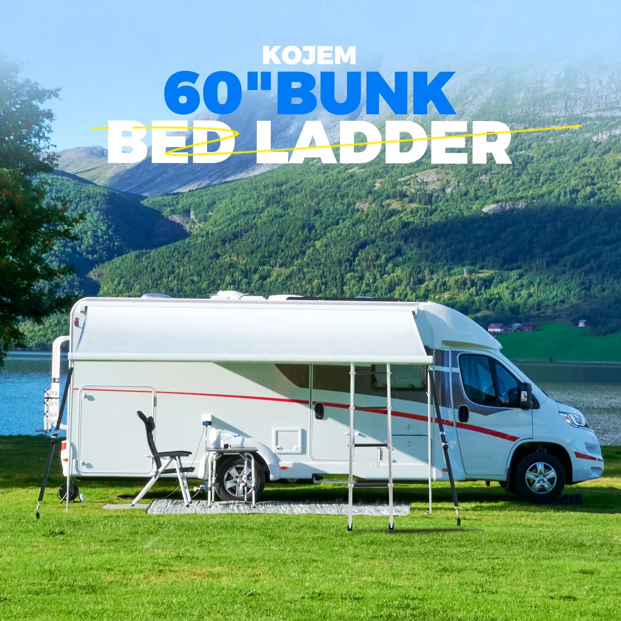 Premium Ladders And Step Stool with Adjustable, Metal Frame - Aluminum, Rubber 60" Model 59C8EE