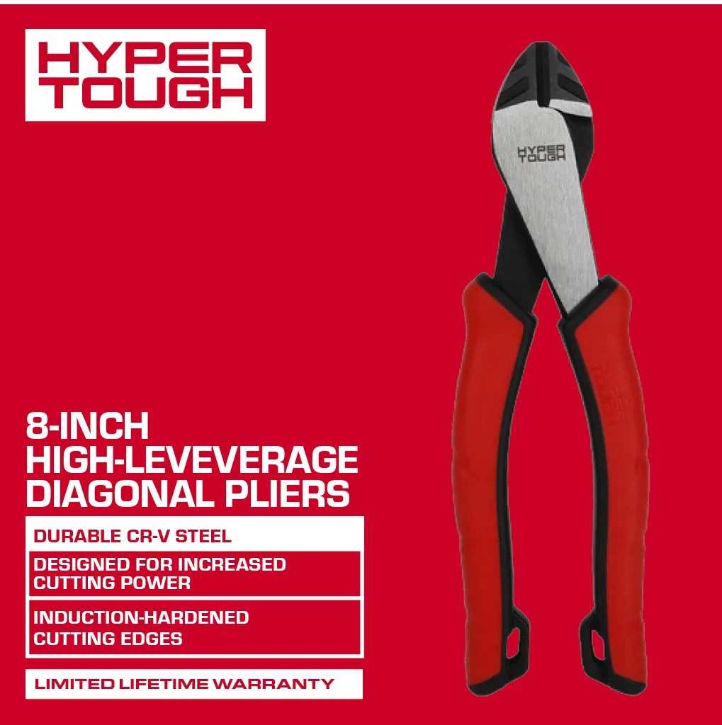 Versatile Hand Tool with Heavy-Duty, 8-inch High Leverage Diagonal Pliers - Red 8" Model 3A7E5F