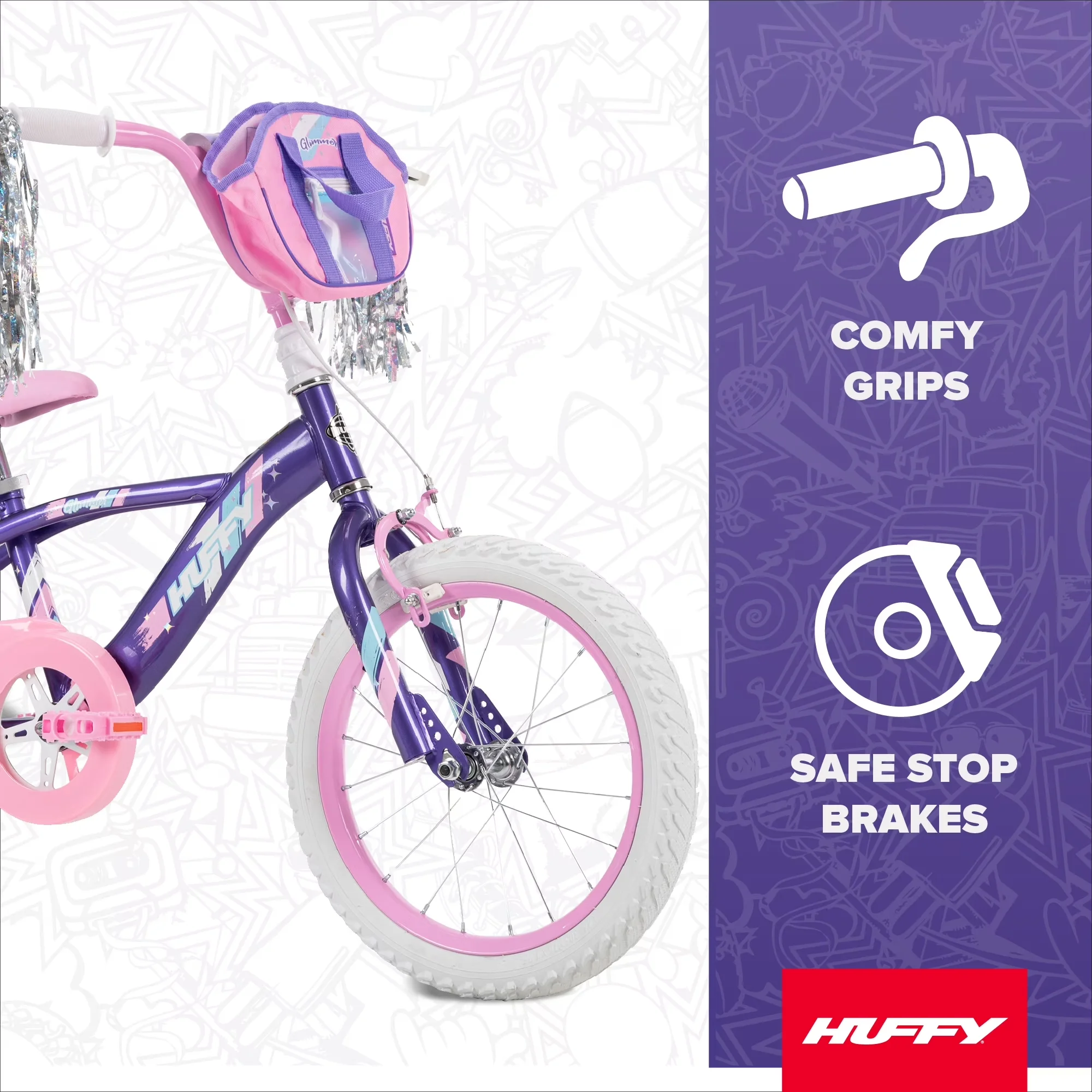 Premium Kids Bike with Adjustable Seat, 16” Glimmer Kids’, Youth - Purple Model 45FE73