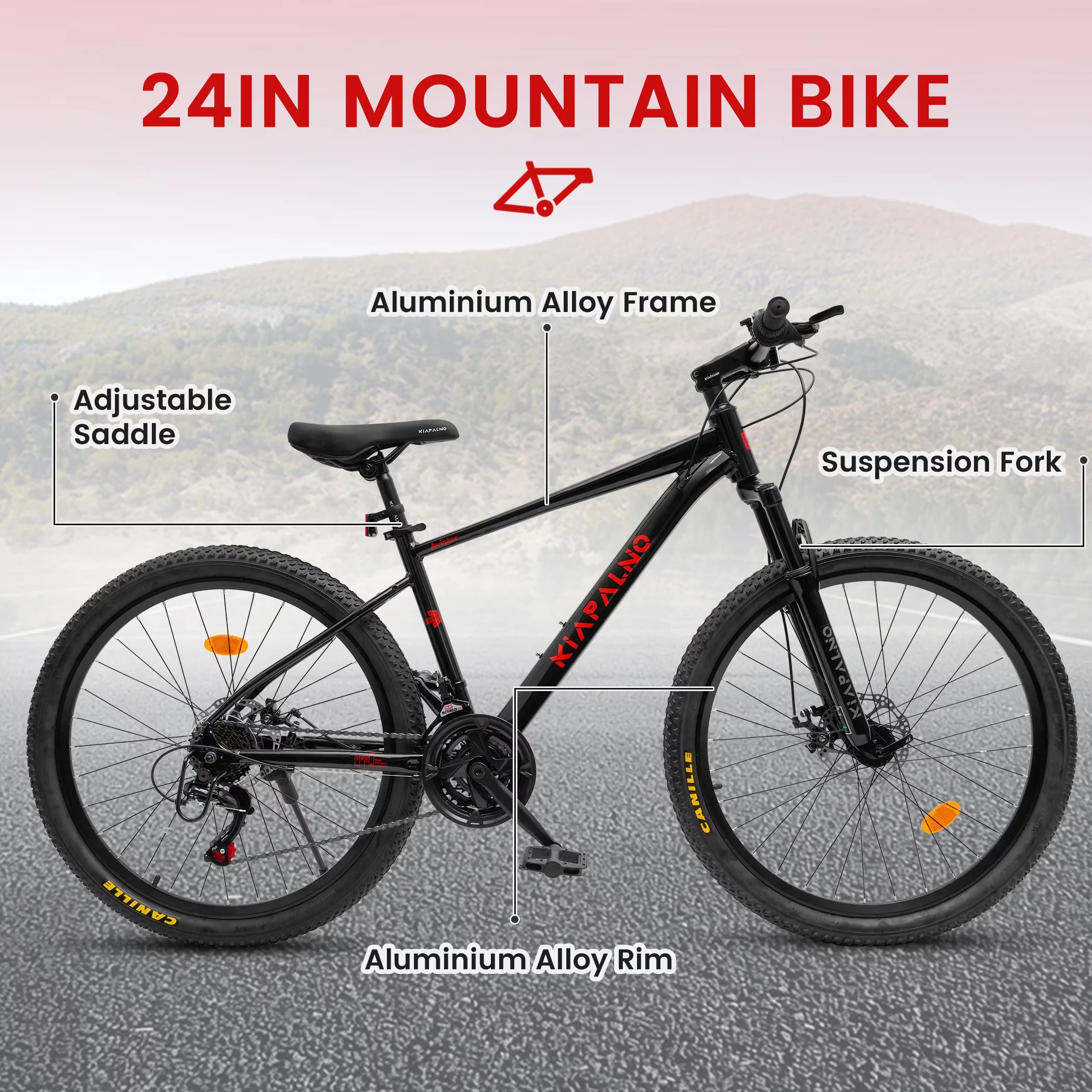 Premium Mountain Bike with Number of Speeds: 21, Bike Type: Mountain Bike, Suspension Type: Front - Black Model D452FE
