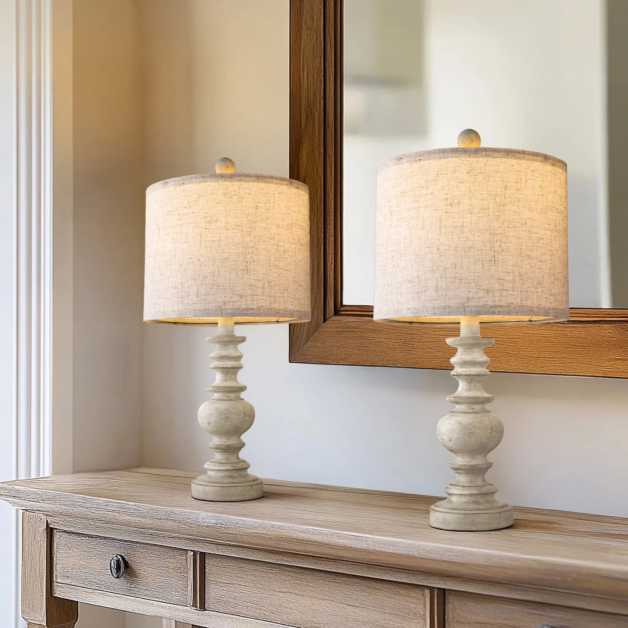 Reliable Lamp Set with Incandescent, 20" Resin Table Lamps - Resin White for Bedroom Model BD047F
