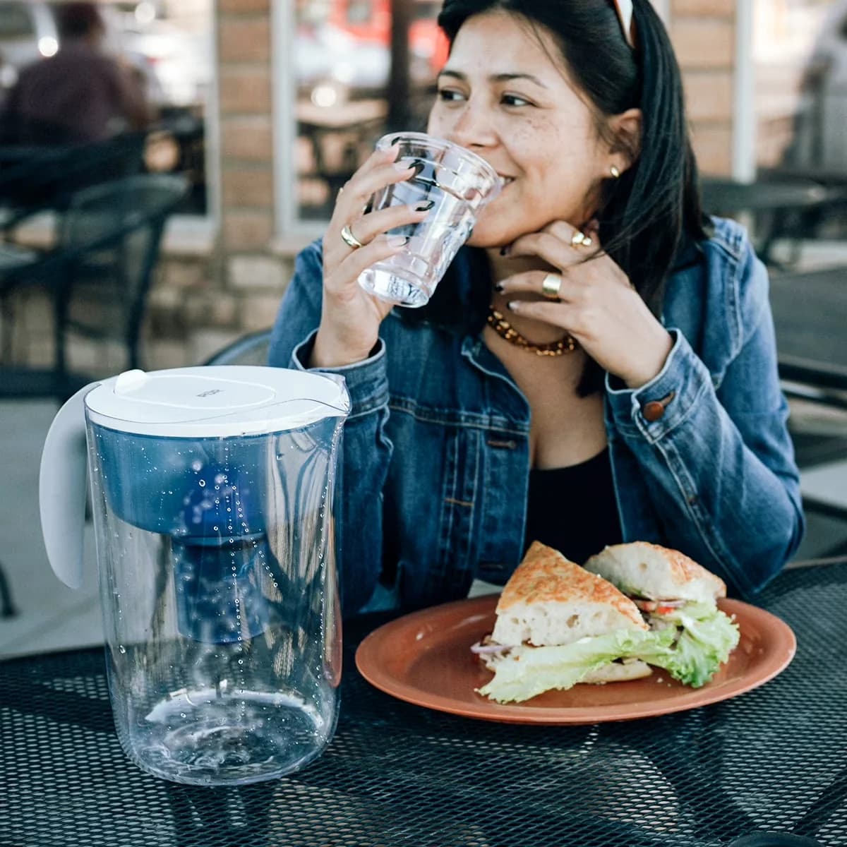 Premium Water Filtration with Dishwasher safe., White, 10-Cup Pitcher System - Blue Plastic Model 12D6E9