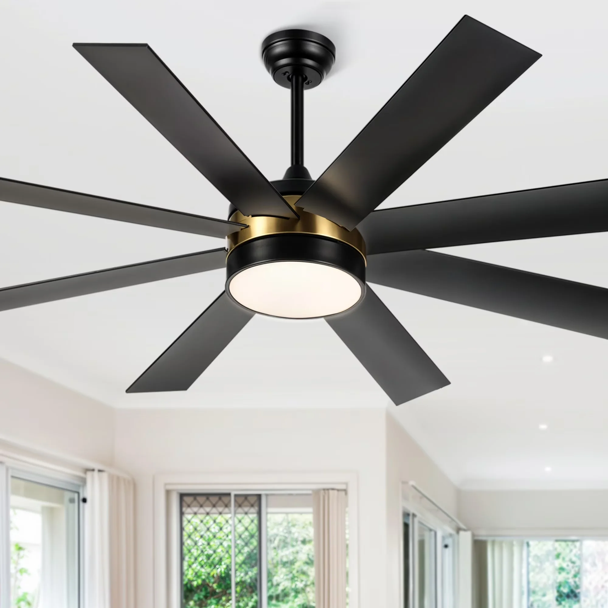Modern Ceiling Fan with LED, Remote Controlled - Acrylonitrile Butadiene Styrene Black for Bedroom Model 29F72B