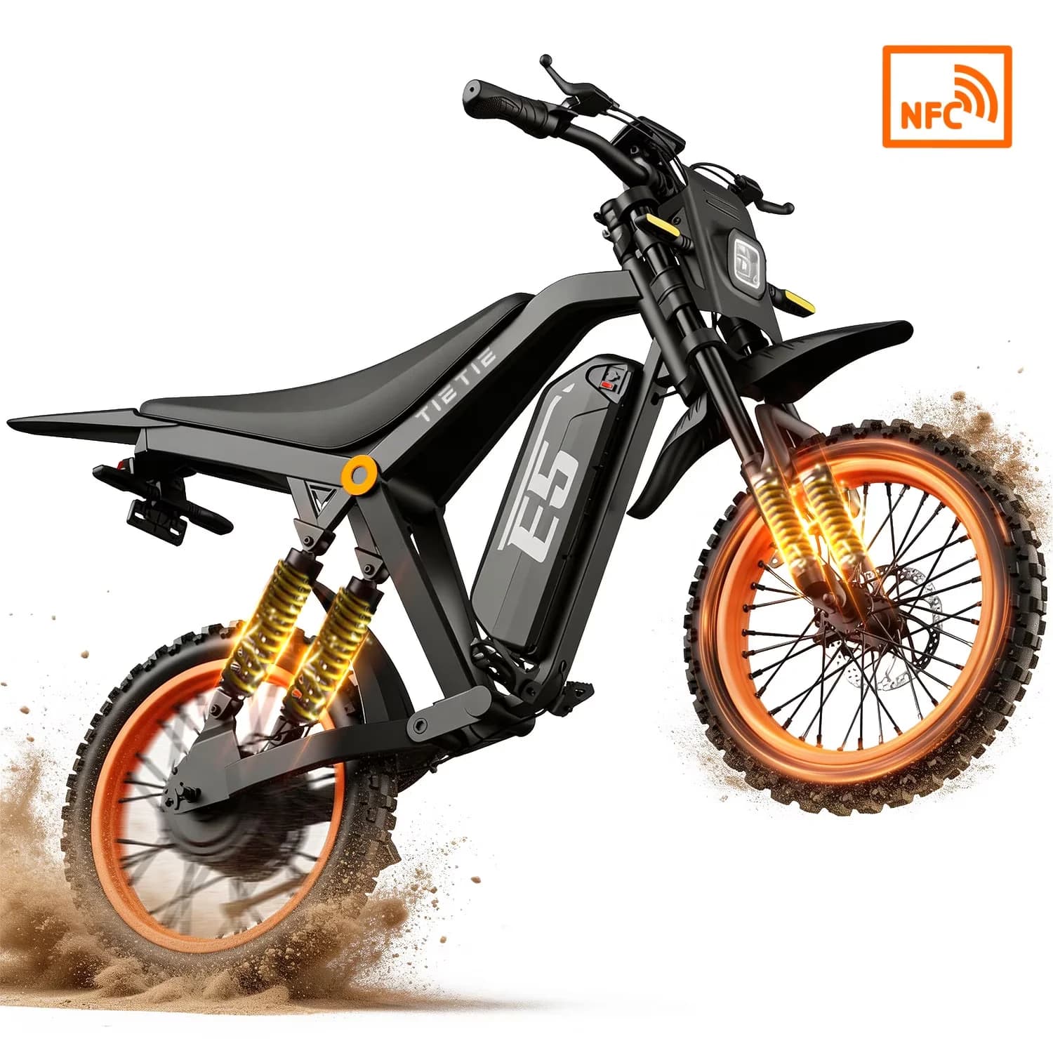 Efficient Electric Bike with Battery, 1500W, Dirt - Black - Space-Saving Design Model 7BCD7E