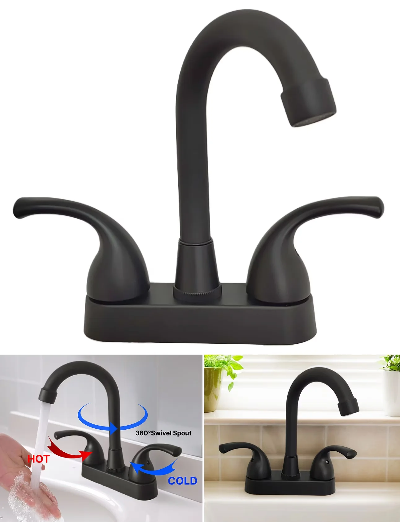 Modern Plumbing - Black Stainless Steel Pipe, Plastic Handles And Deck Plate Model 030158