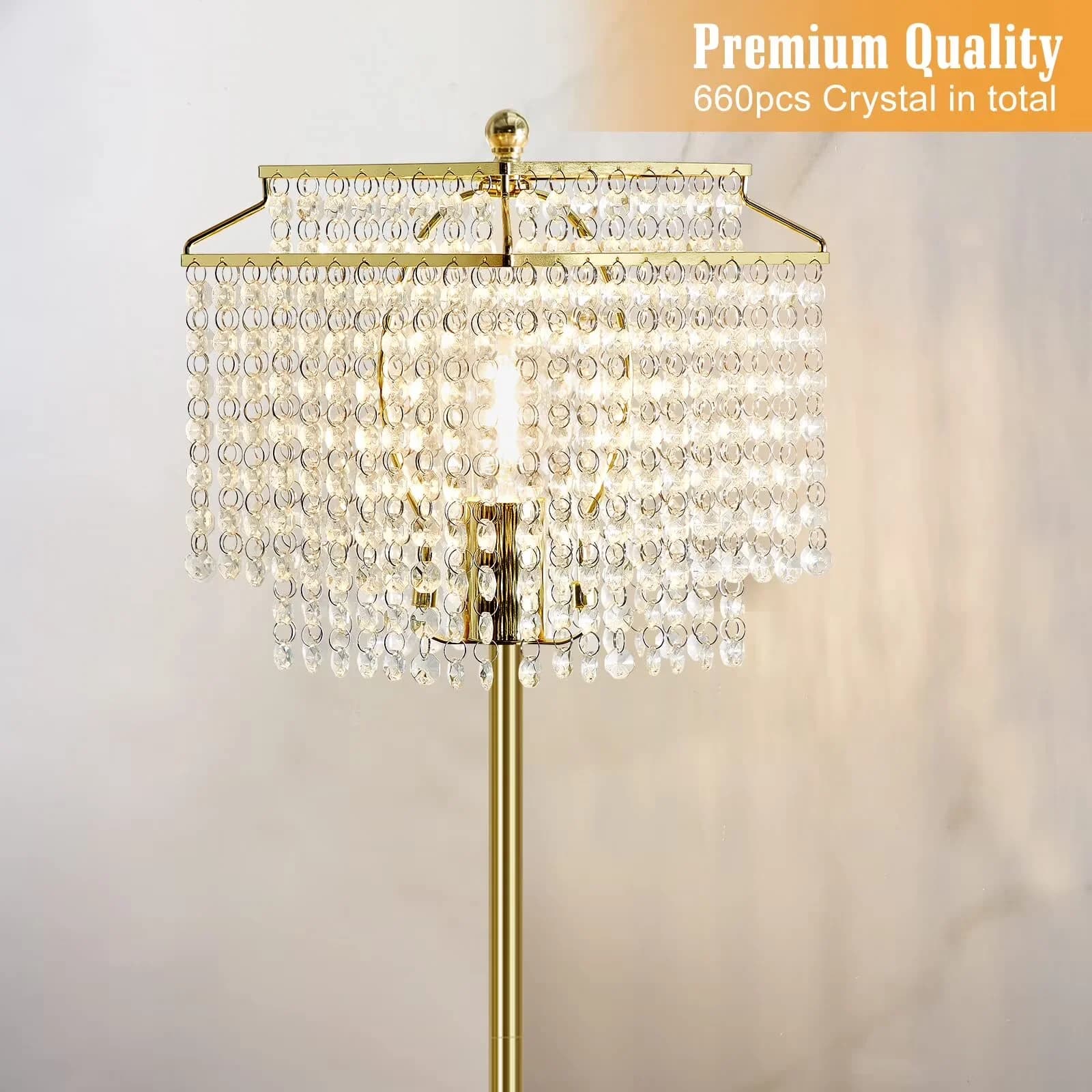 Compact Floor Lamp with LED, 8W - Metal, Crystal Gold for Living Room, Bedroom Model 8C0248