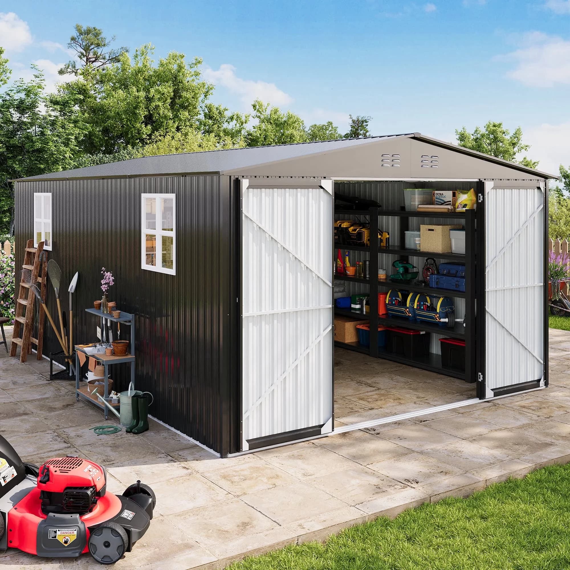 Reliable Shed with Uv Resistant, Lockable Door, Reinforced Structure - Aluminum Black Model 09B093