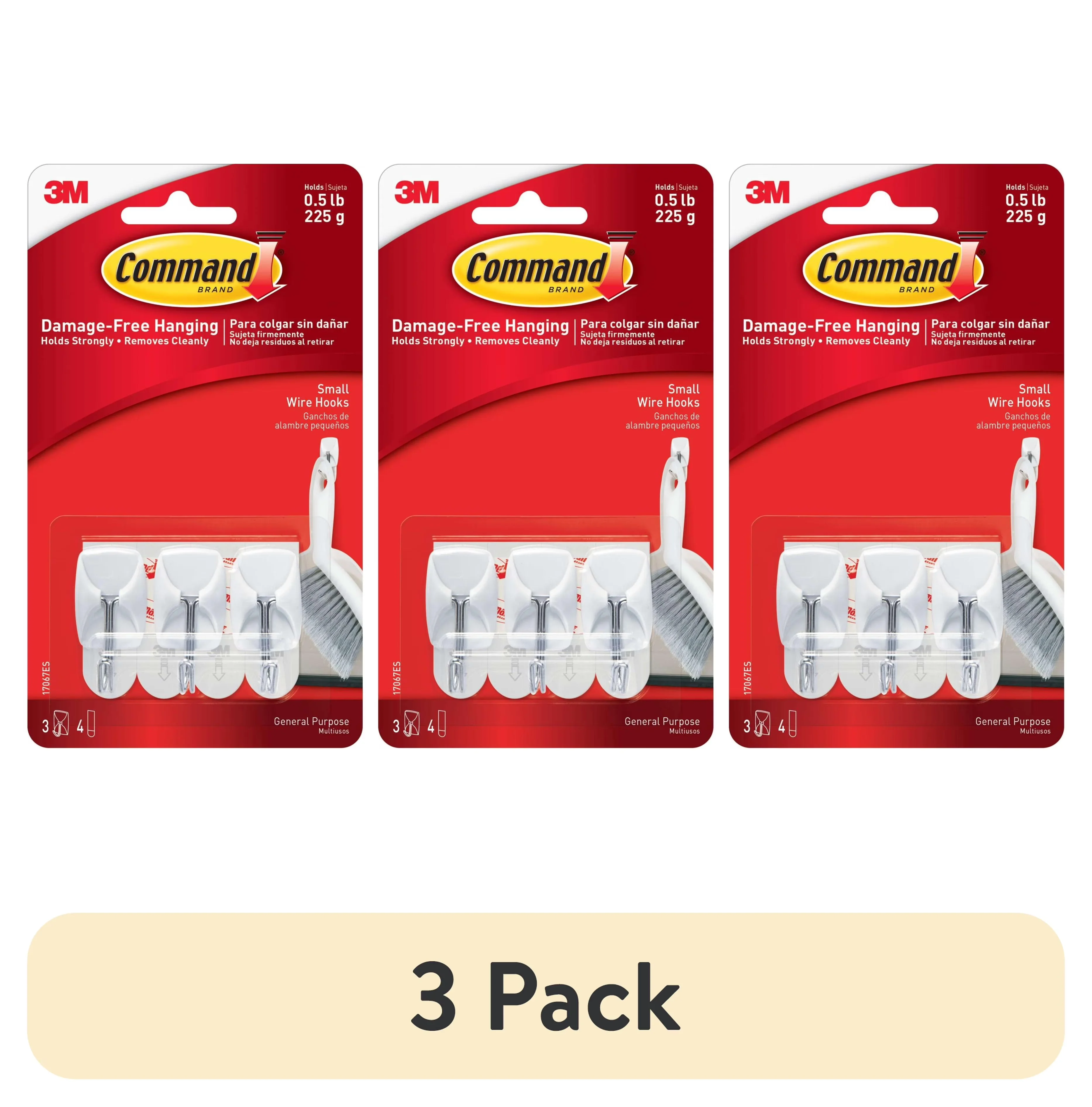 Damage-Free Hanging Classic with Easy Clean, White, 3 Hooks and 4 Strips - Metal White Model 32062A