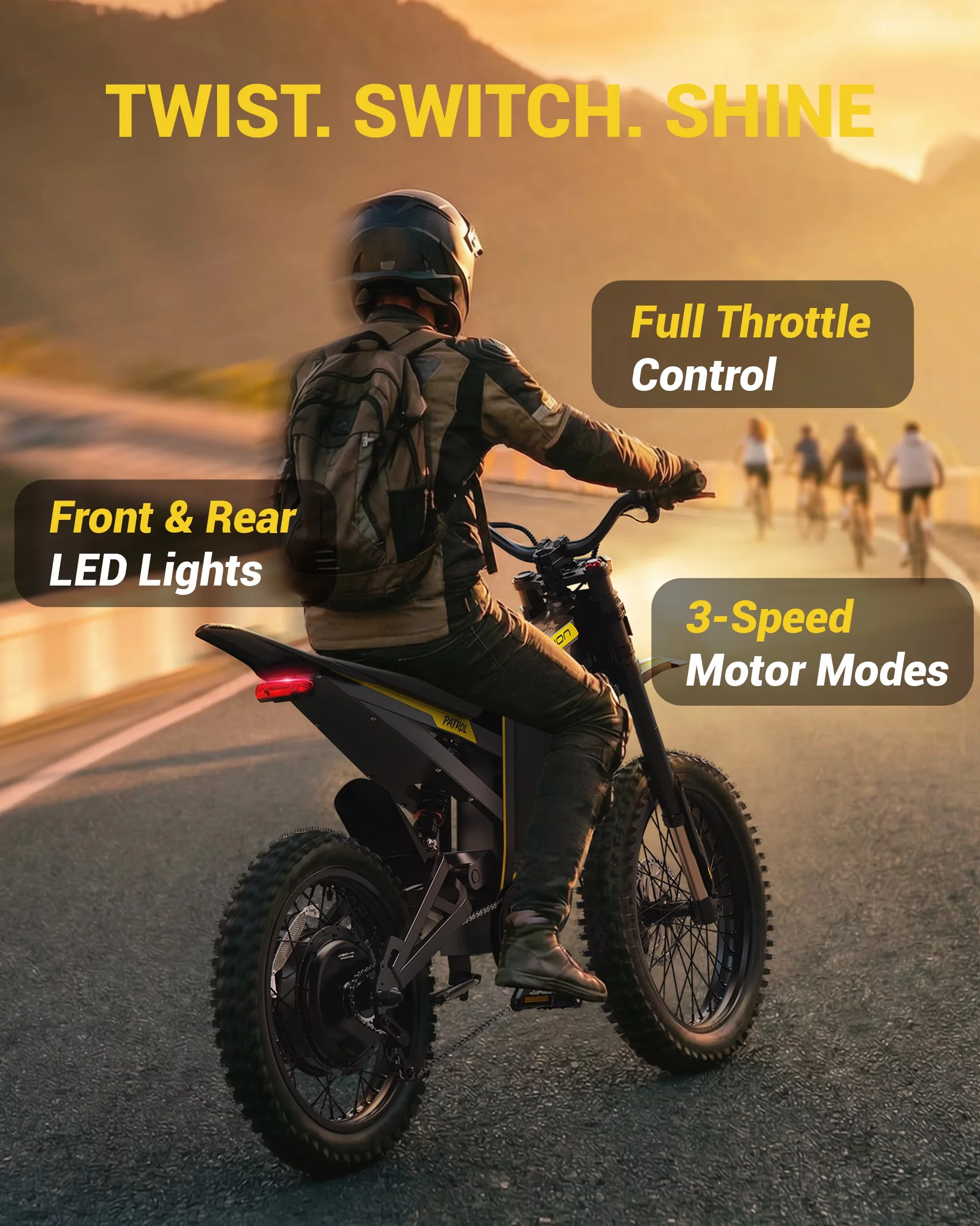 Premium Electric Bike with 52V, Material: Carbon Steel, Patrol Dirt - Yellow Model 013B20