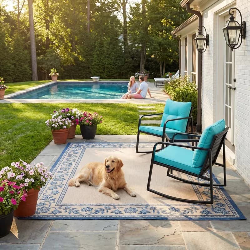 Modern Patio Dining Set with Rust Resistant, Blue, Coffee Table - Pieces Model 031B25