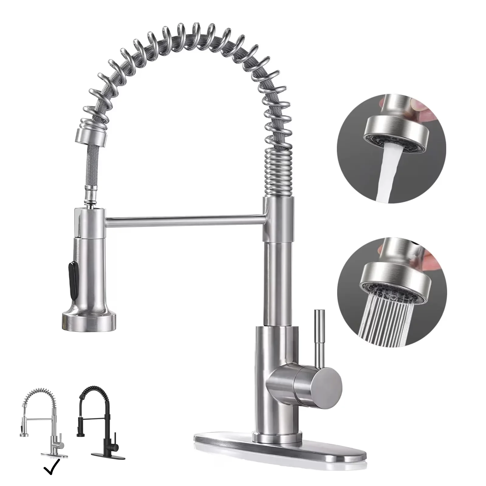 Reliable Plumbing with Easy Installation, Deck Plate Suit to 1 or 3 Holes, Pull Down Sprayer - Silver Stainless Steel Model 916424