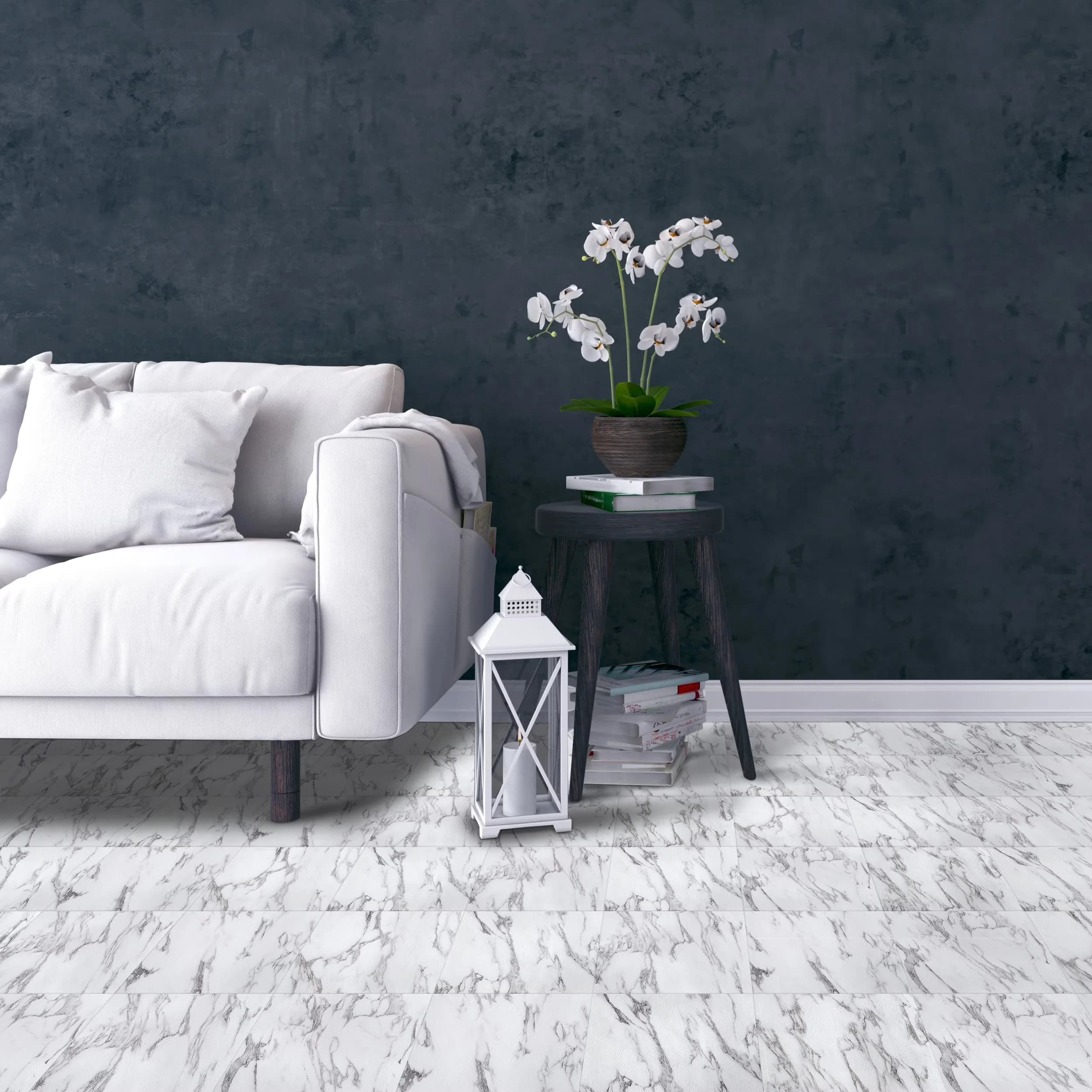 Grey Vinyl Flooring Vinyl Plank Flooring Classic with Easy Installation, Water-Resistant, 20 Tiles/20 Sq. ft - Vinyl 12" x 12" Model 747BB5
