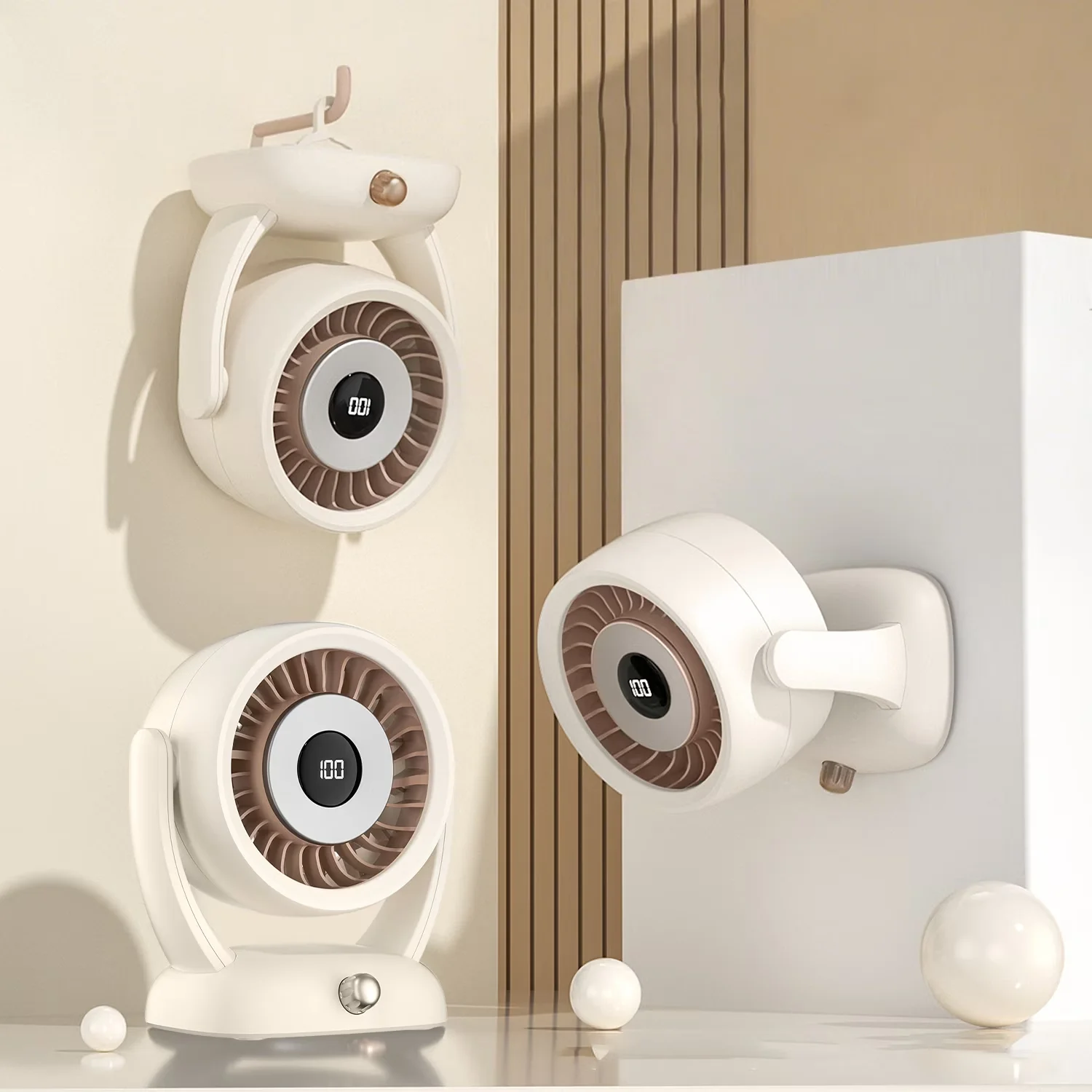 Innovative Fans In Cooling with Battery, Led Display, 100 Speed Adjustable Table Fan - White Abs for Home, Travel Model 1300C7