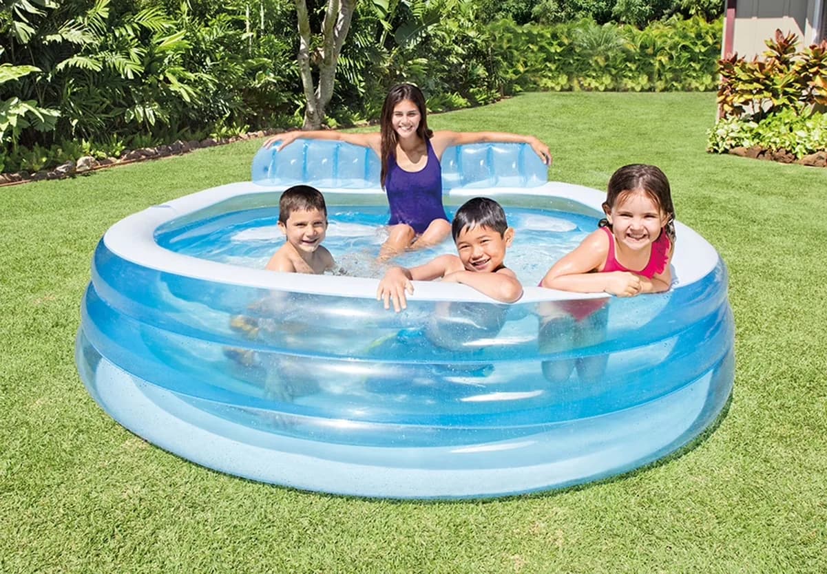 Essential Inflatable Pool with Puncture Resistant, Swim Center Family Lounge - Blue Model DB06D4