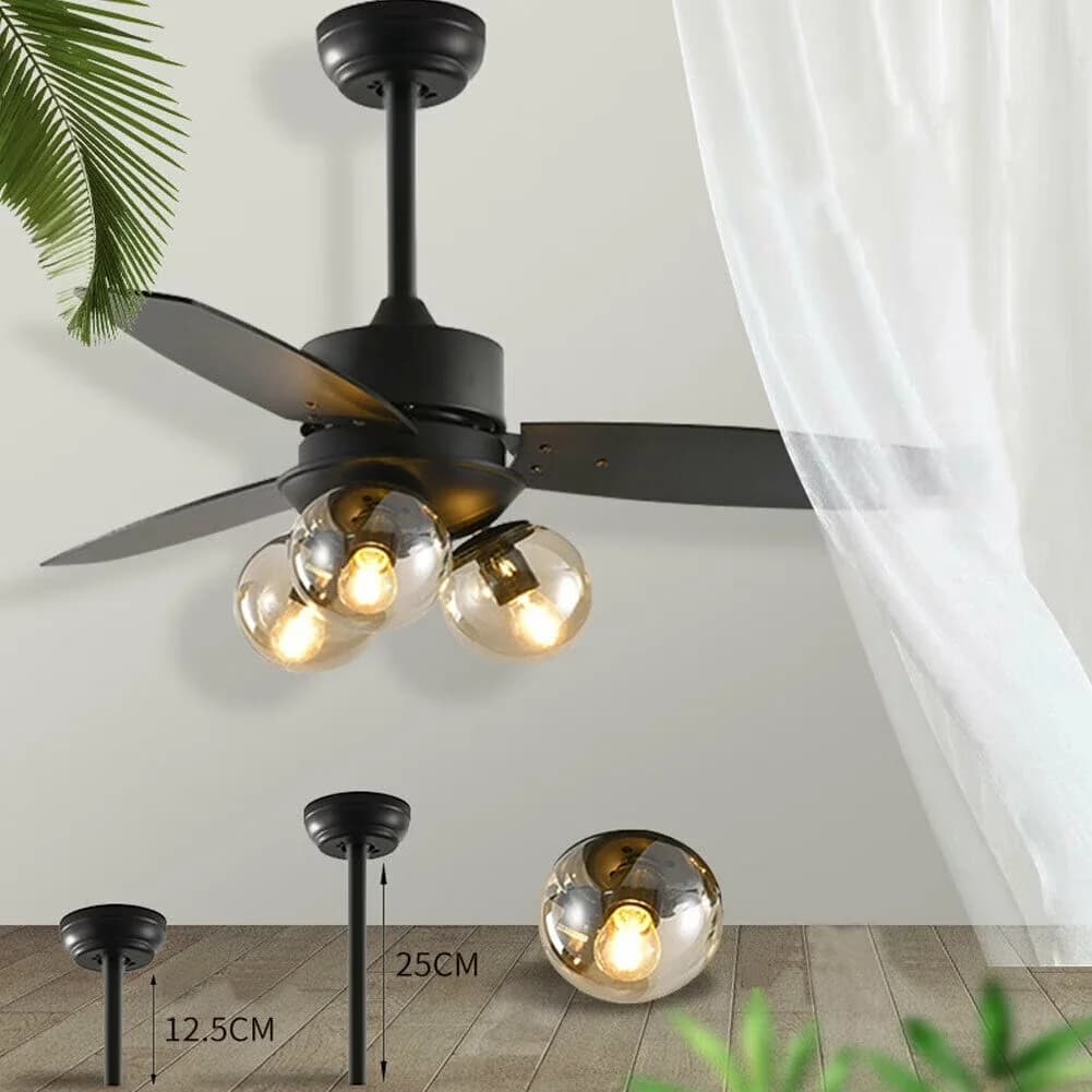 Stylish Ceiling Fan with Incandescent, Remote Controlled - Black for Living Room, Kitchen Model 914C58