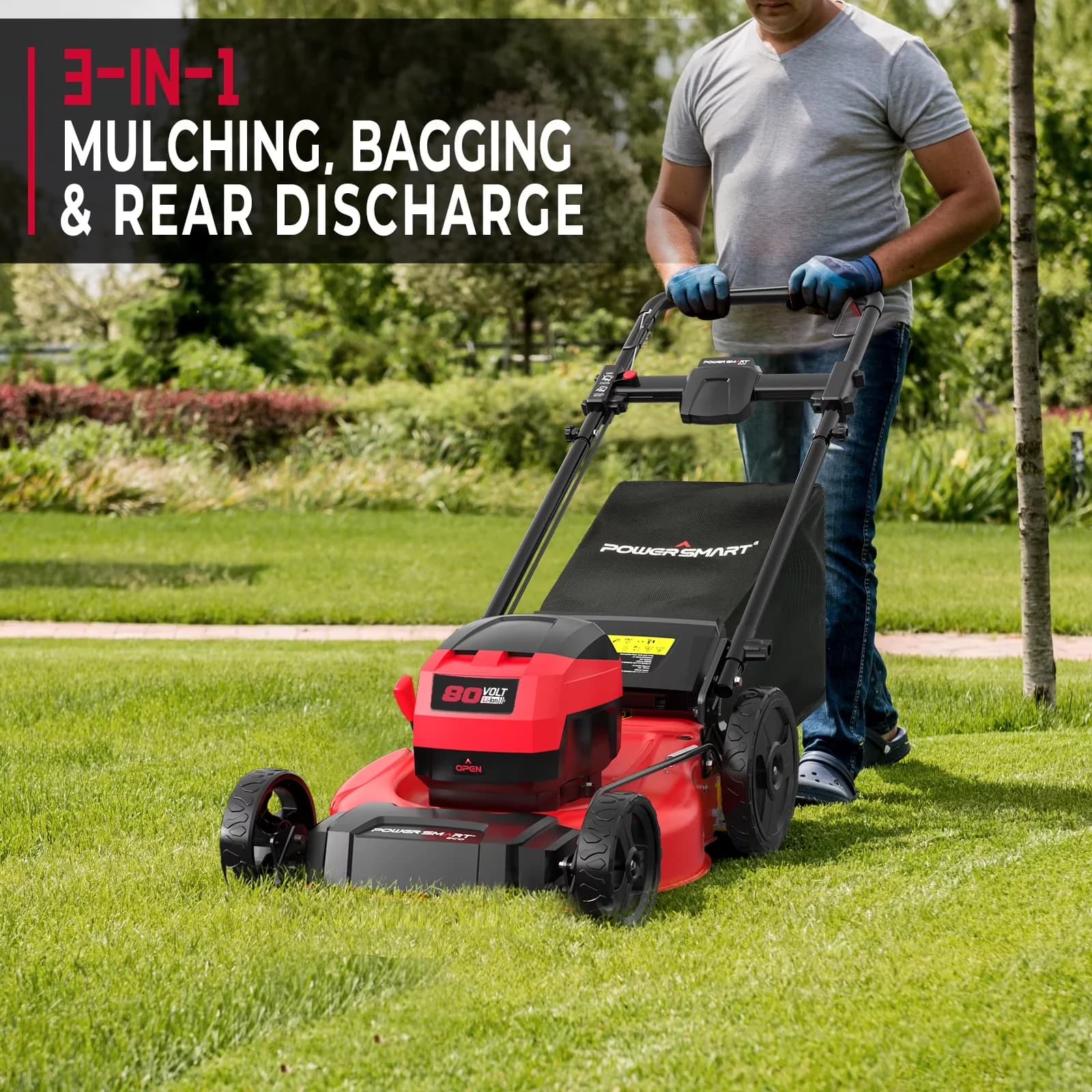 Versatile Push Mower with Battery, 80V, Brushless Motor - Red - Ergonomic Design Model 45D8D2