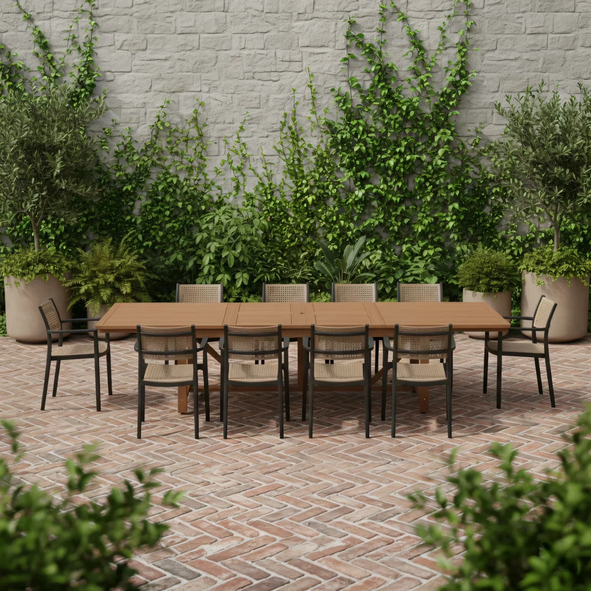 Compact Patio Dining Set with Weatherproof - Wood Brown for Patio 13 - for General Purpose Model E05AAB