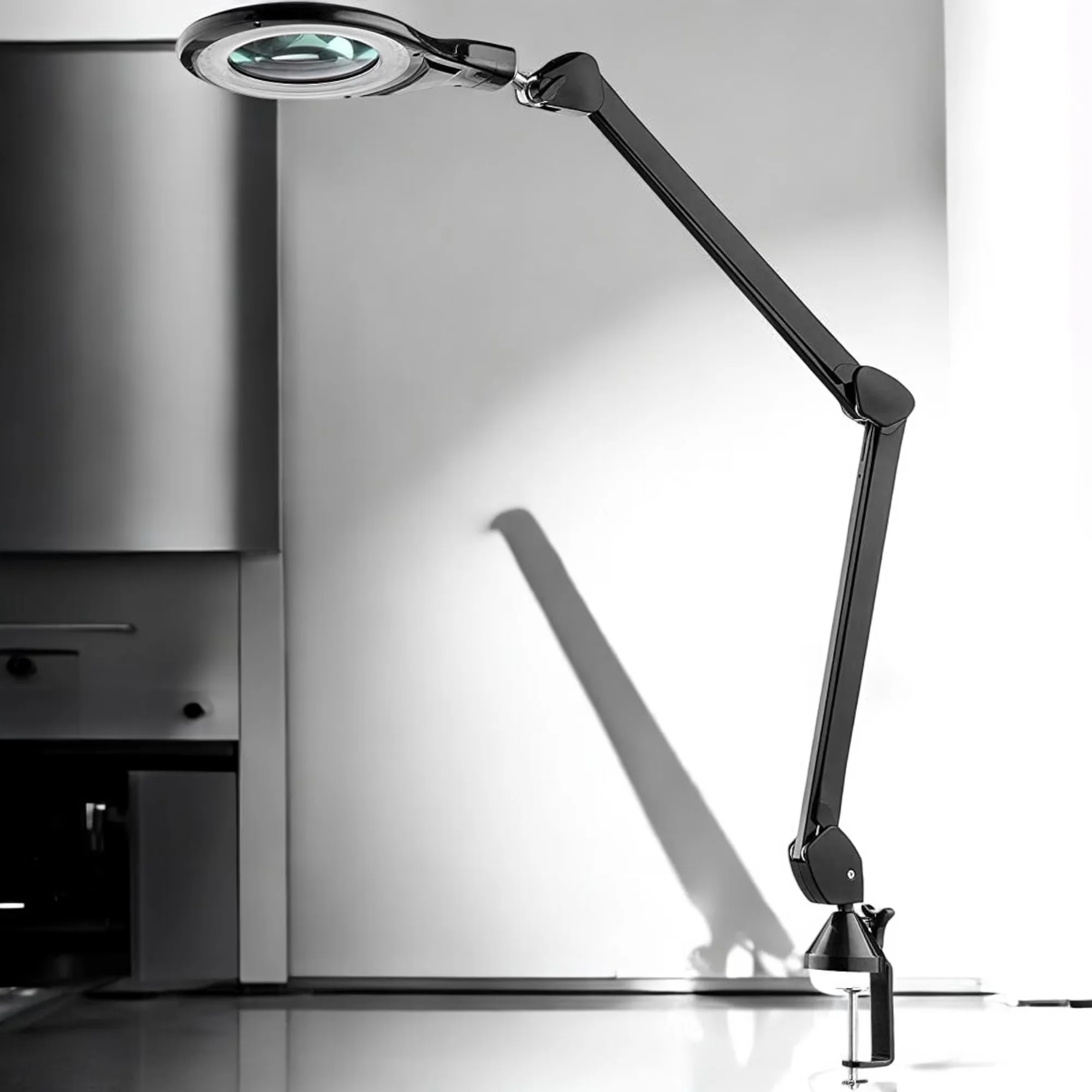 Premium Desk Lamp with LED, Magnifier Lamps, Product Dimensions: 20 x 12.5 x 3 inches - Metal Black Model 3A2862