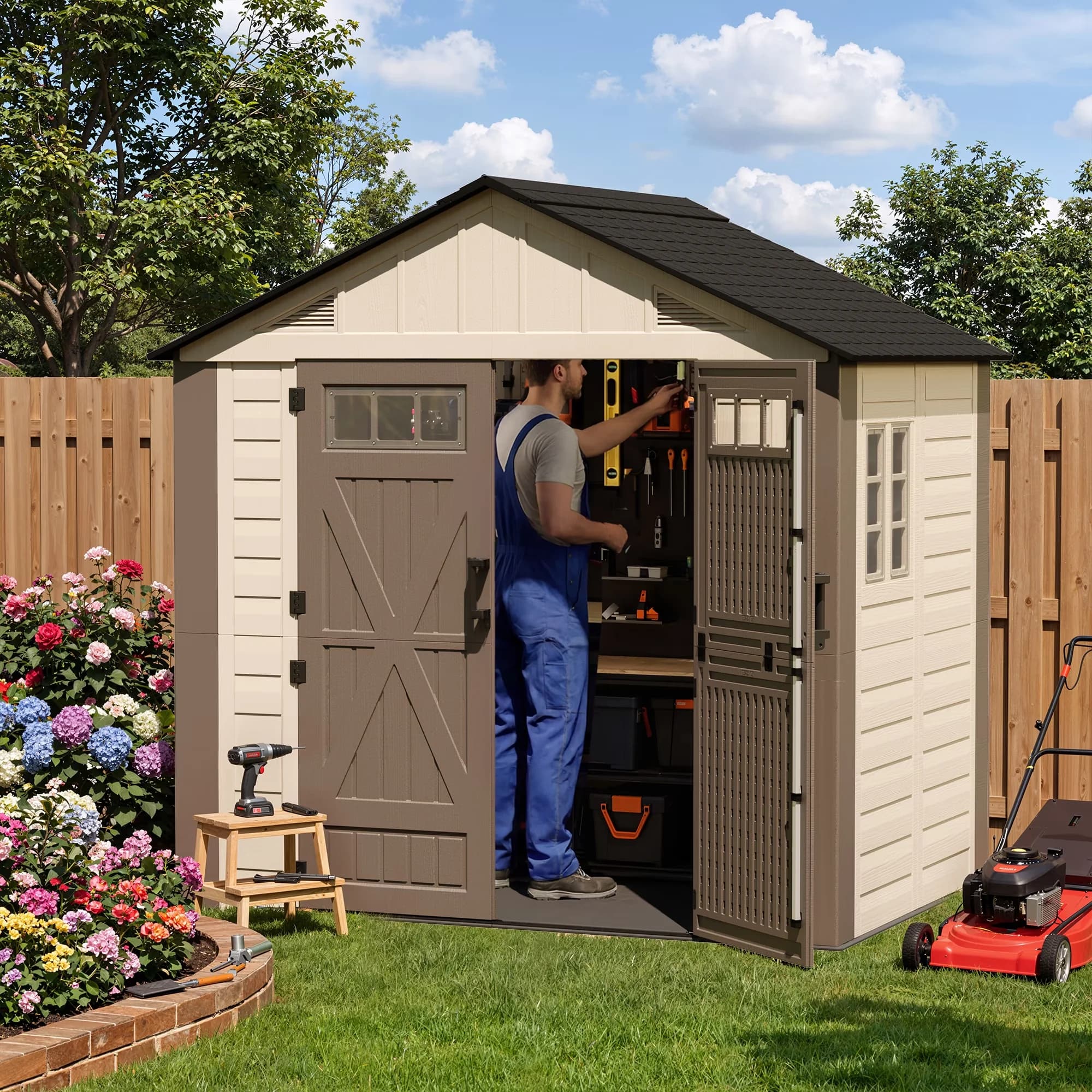 Reliable Shed with Floor, Window, 8x6 FT Outdoor Storage - Resin Beige-Brown for Garden Model B5563A