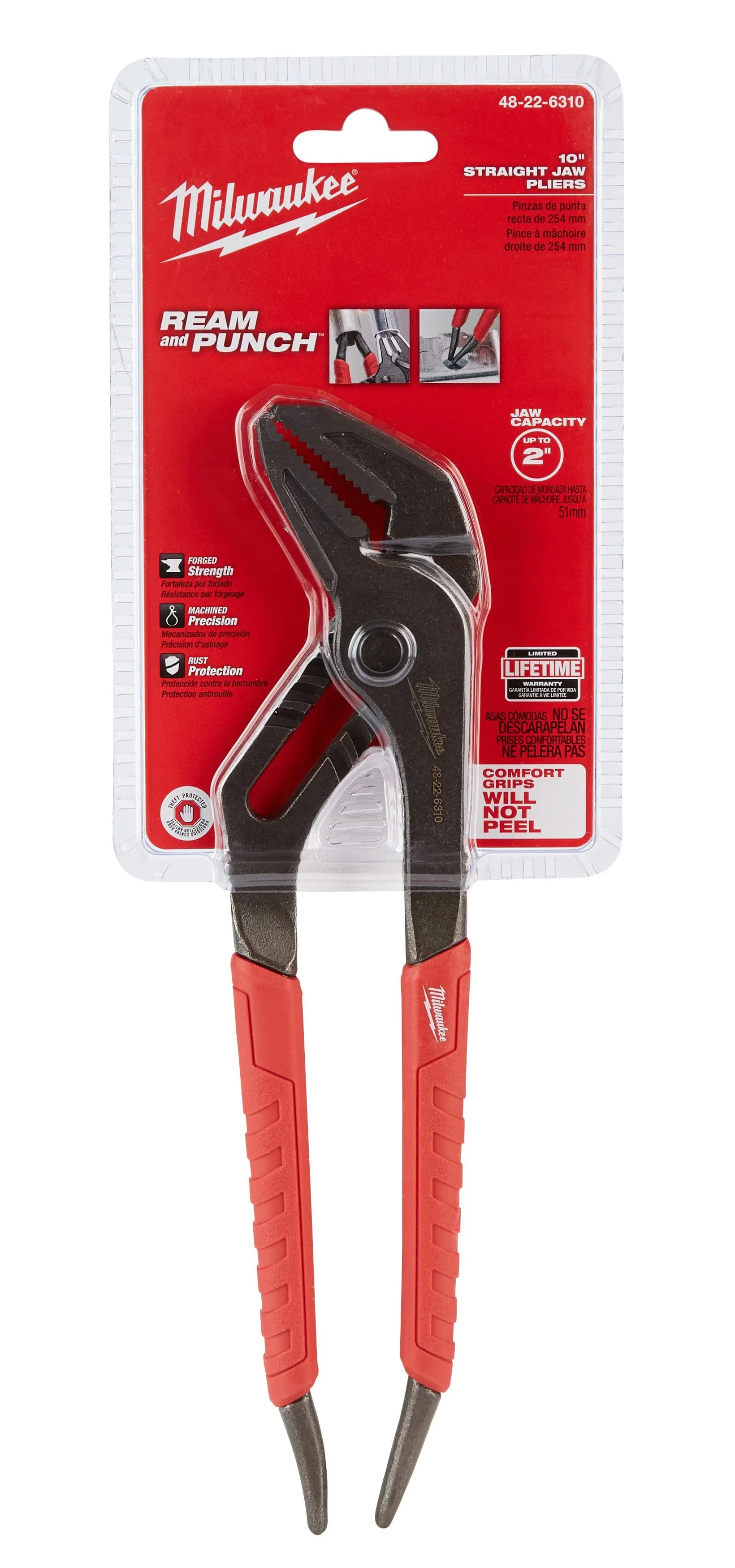 Compact Hand Tool with Comfort Grip, 48-22-6310 10" Straight Jaw Pliers - Red Model 118089