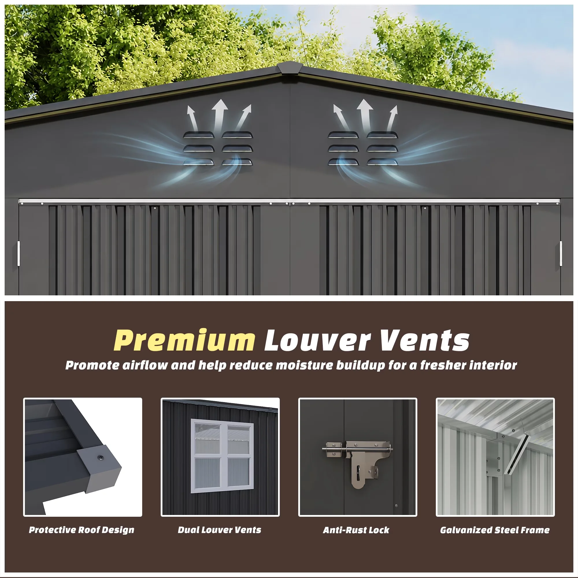 Reliable Shed with Uv Resistant, Lockable Door, Reinforced Structure - Aluminum Black Model 09B093