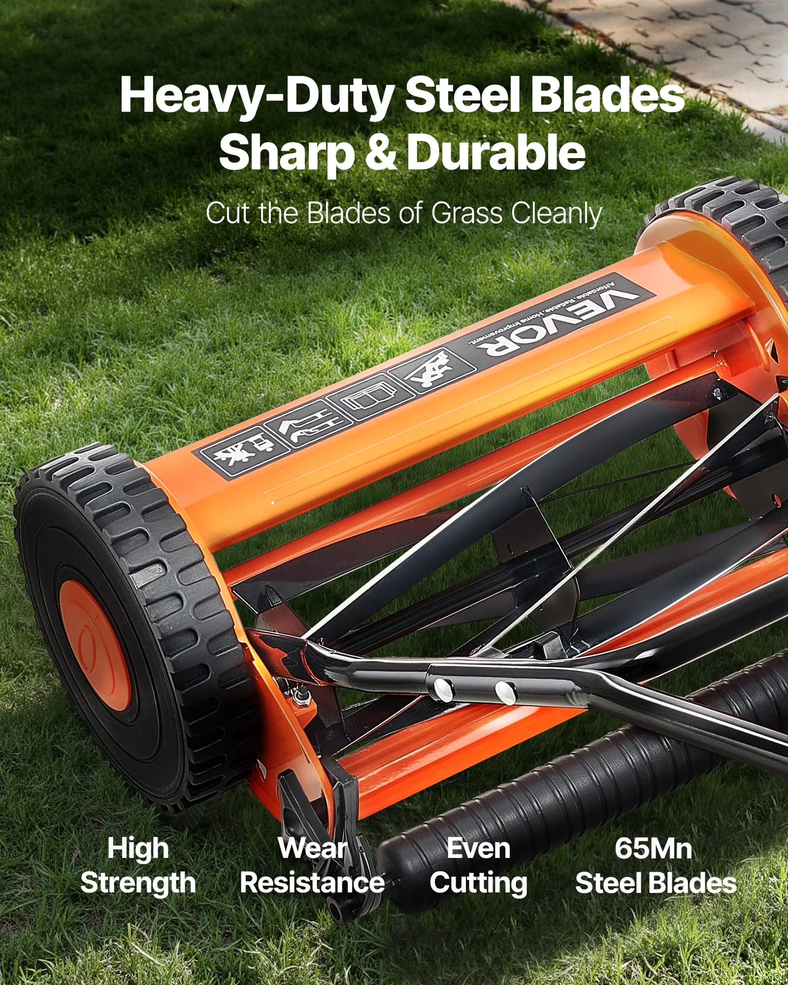 Sleek Push Mower with Reel Lawn 14 inch, 0.6-1.75 in Adjustable Cutting Height, Grass Catcher Bag - Orange Model AECBCF