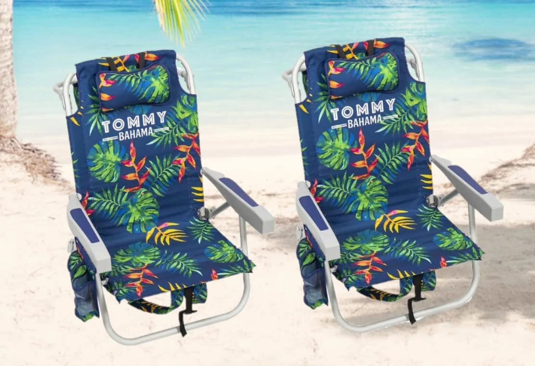 Sleek Beach Chair with Folding, Adjustable, Backpack Chair - Blue 2 Pack Model E6019E