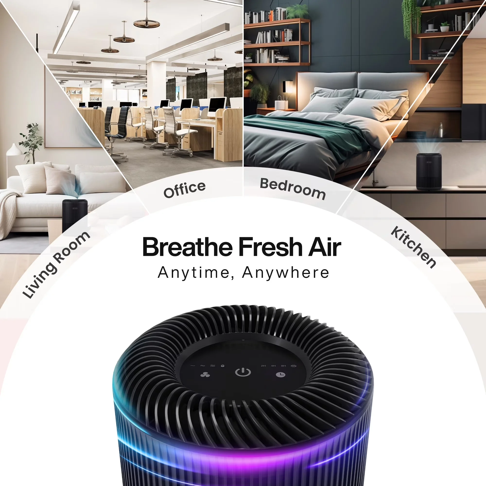 Sleek Air Purifier with Variable Speed, Filter Change Indicator, Cleans rooms from 400 to 1000 sqft - Black Model AC22AE
