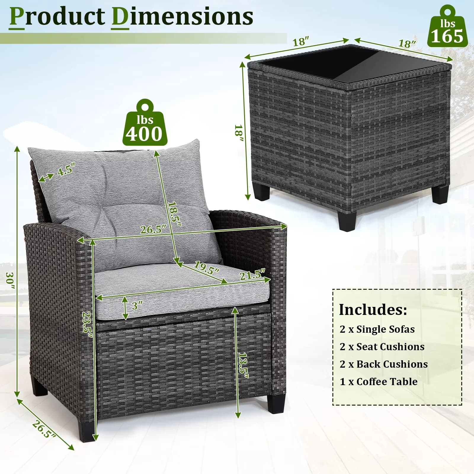 Innovative Patio Conversation Set with Storage - Gray 3PCS for Home and Office Model 17ABA1