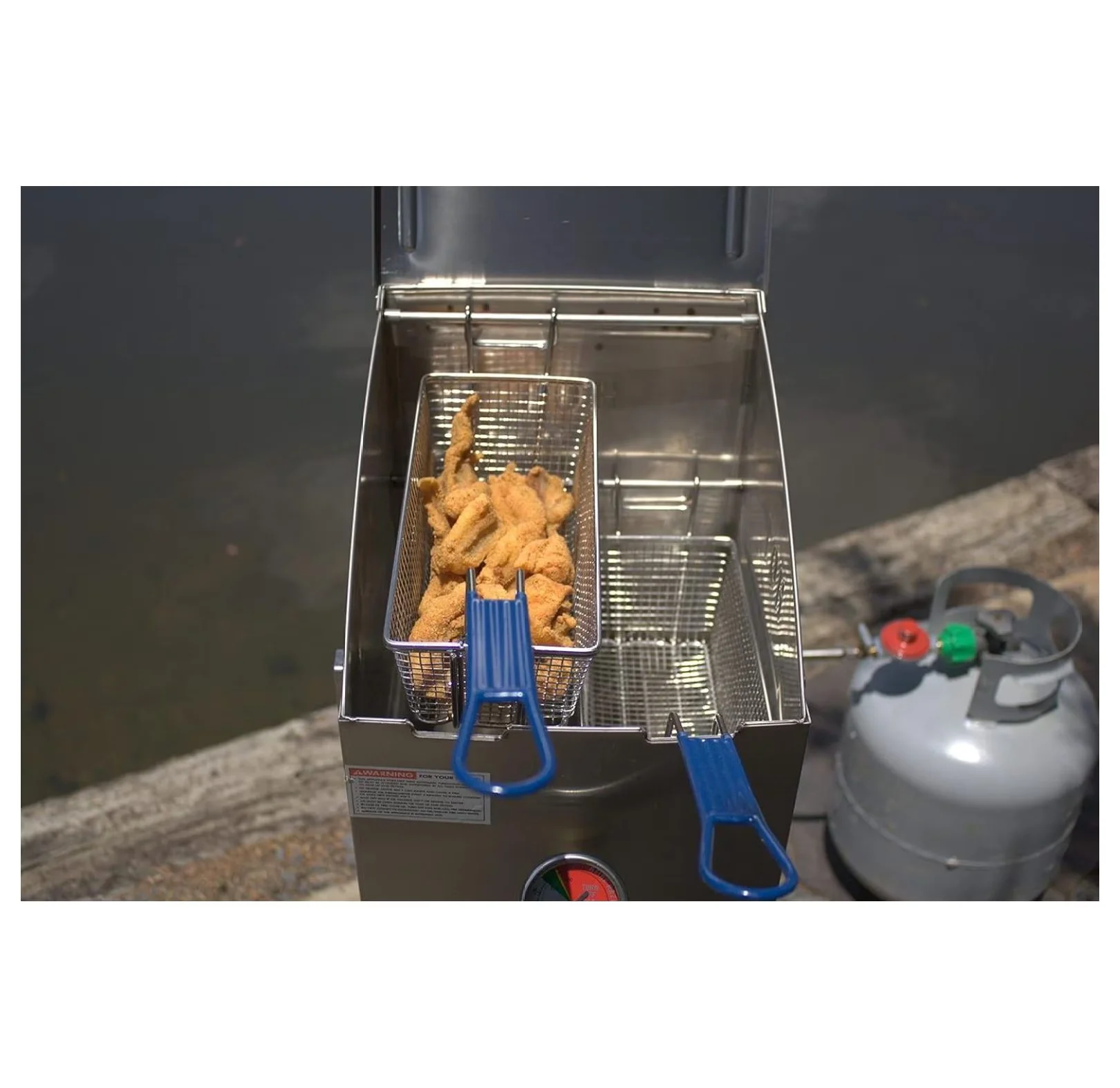Modern Outdoor Fryer with Basket size: 11-in x 5.5-in x 4.25-in, Cool Touch Handle, 700-186 Fry Basket - Silver Model C756FD