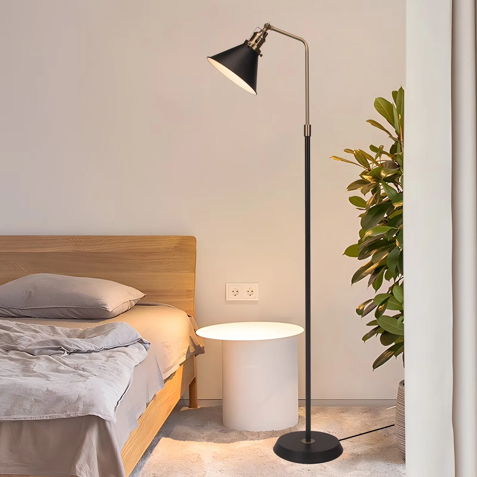 Floor Lamp Versatile with LED, Adjustable Head, Industrial - Metal Black Model BBC8E7