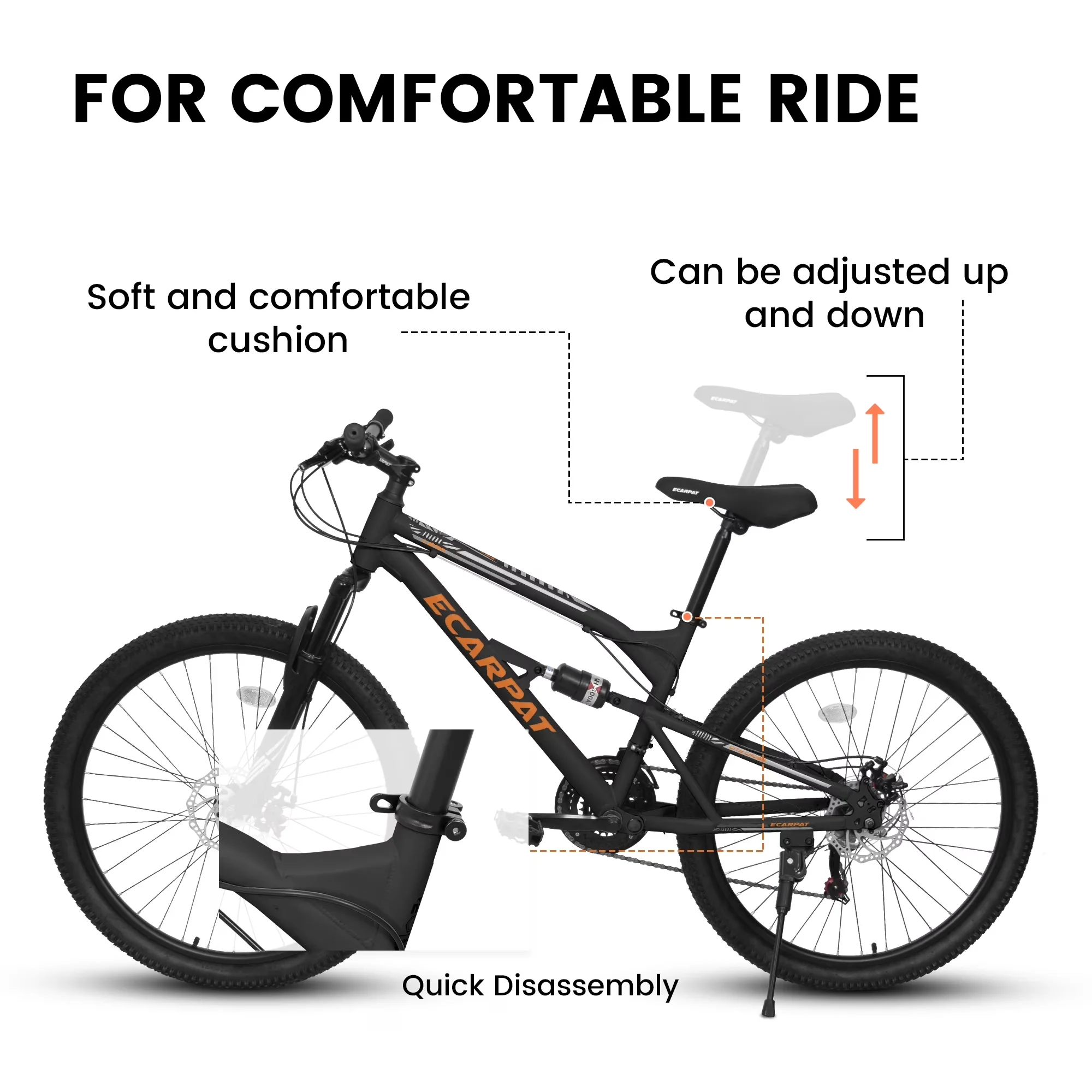 Innovative Mountain Bike with Adjustable Height, 21-Speed, Dual Disc Brakes - Black Model 534BA9