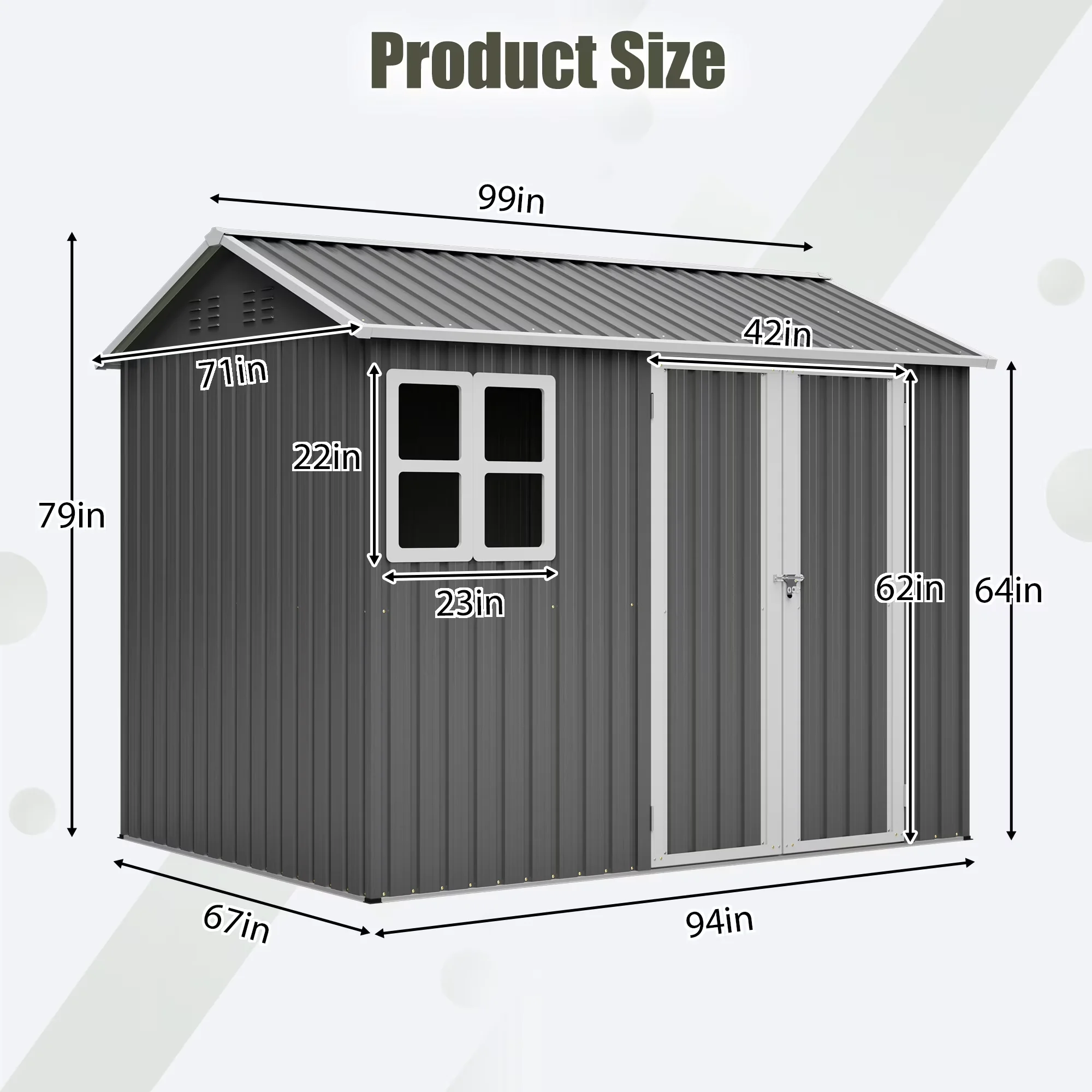 Shed Sleek with Lockable Door, Mildew Resistant - Steel Gray for Patio Model AB726A