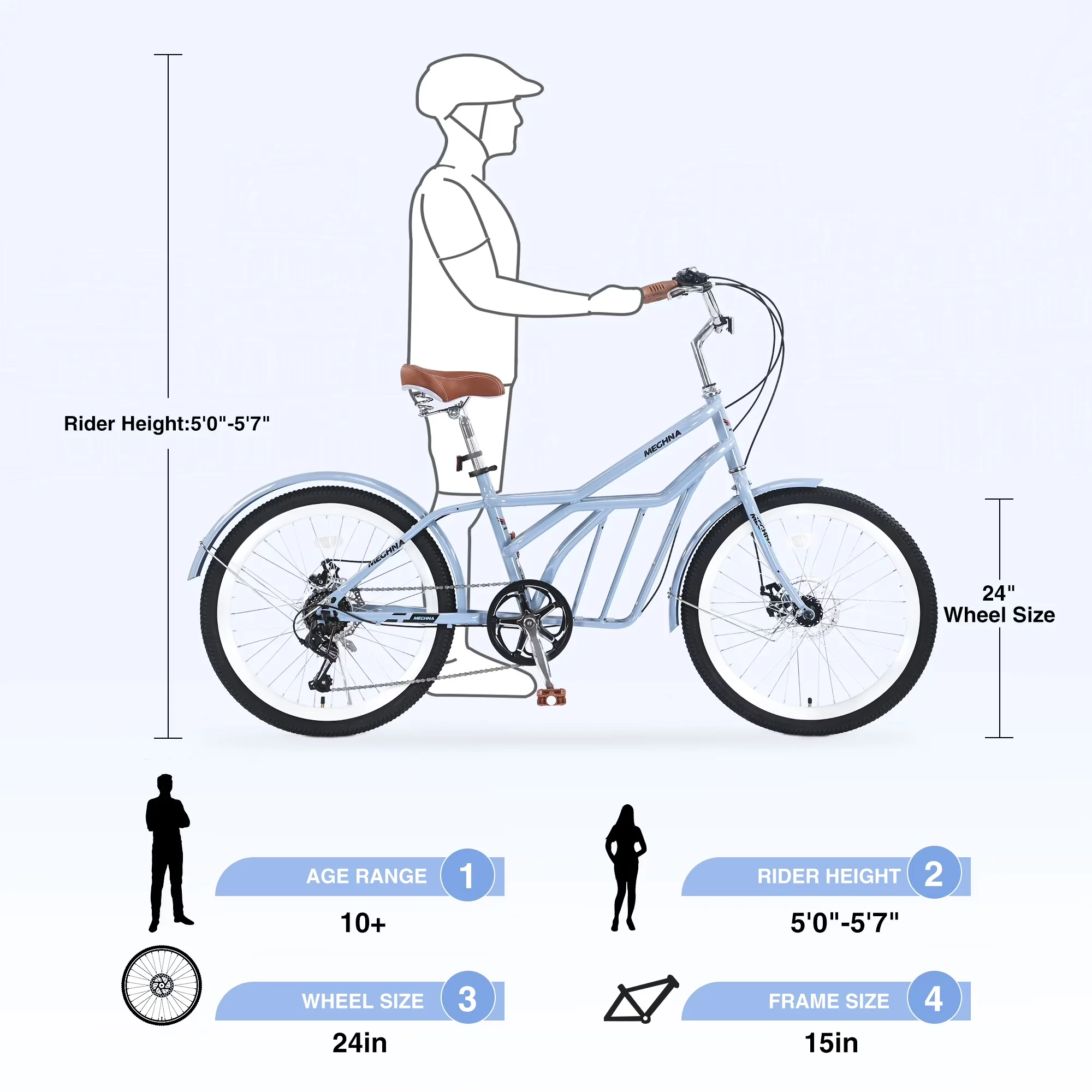 Efficient Cruiser Bike with 24" - Blue Women - Heavy Duty Model 4AD19E